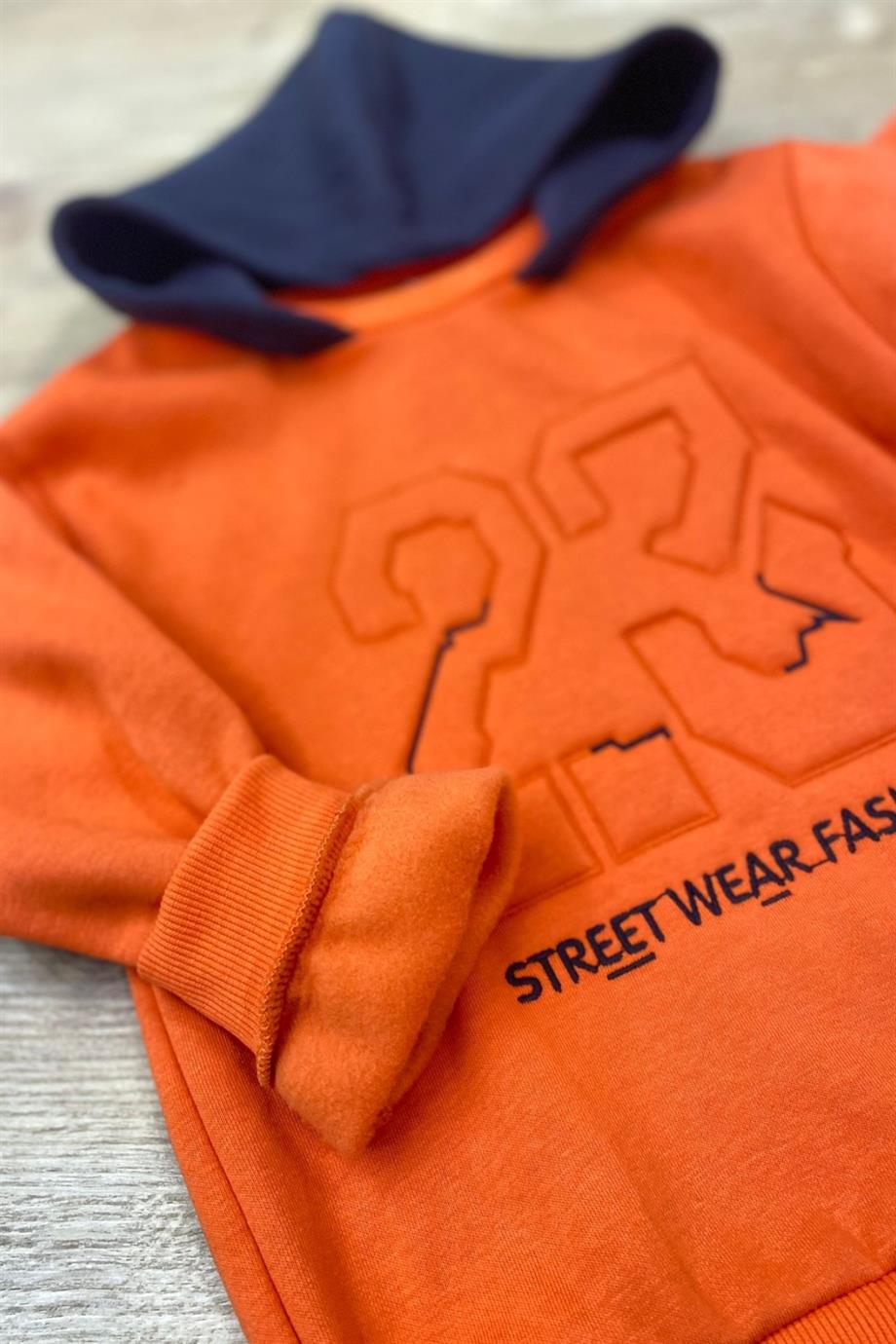 ALG Unisex Nakışlı Kapüşonlu Şardonlu Sweatshirt 324401 Turuncu