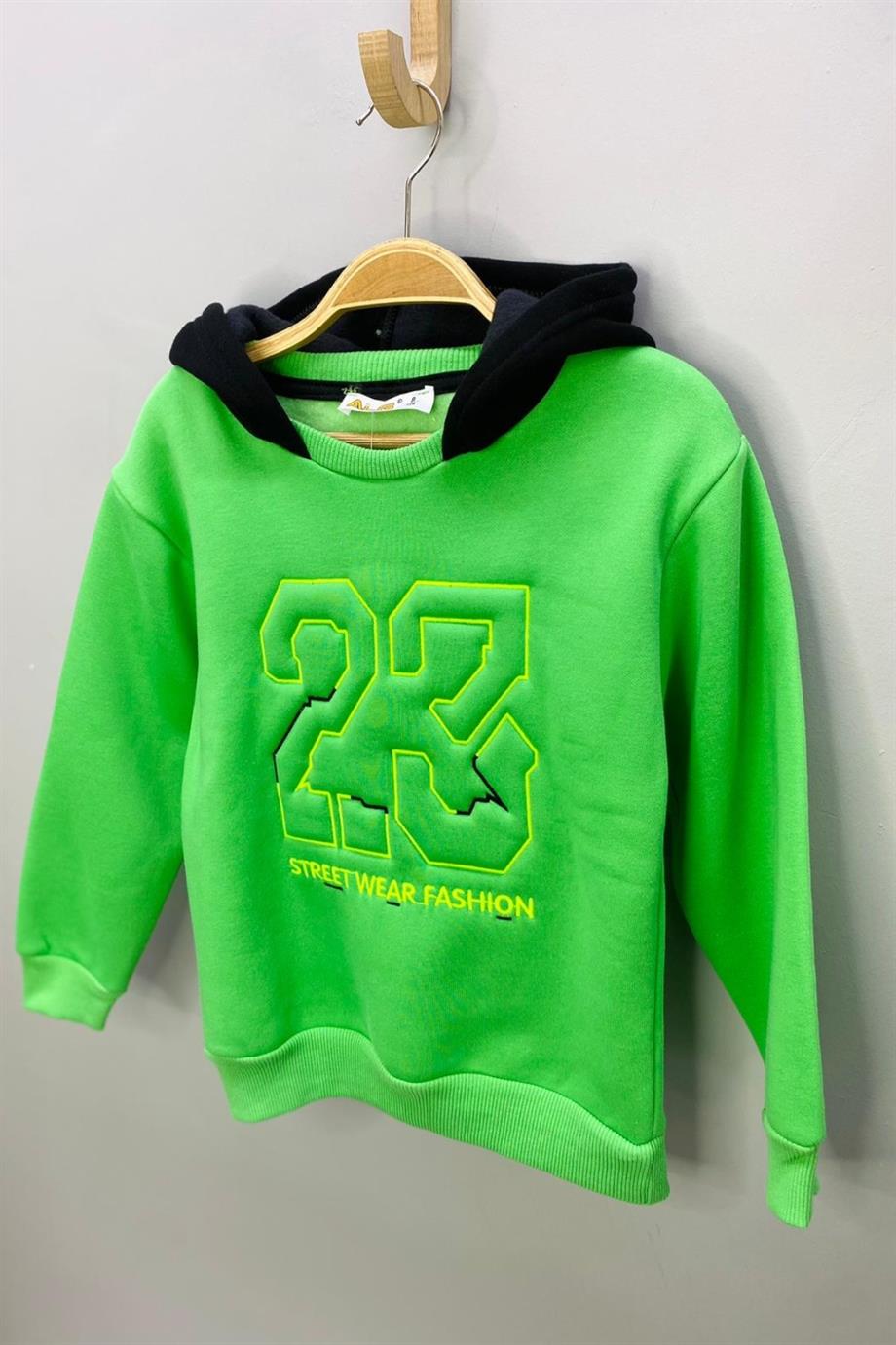 ALG Unisex Nakışlı Kapüşonlu Şardonlu Sweatshirt 324401 Yeşil