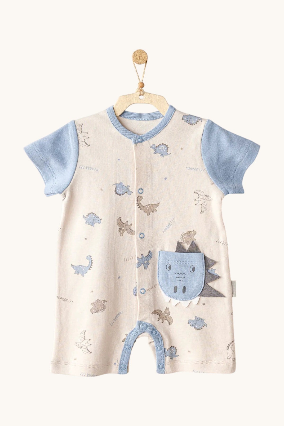 Andywawa Erkek Bebek 0-12 Ay Dino Romper Tulum Bej