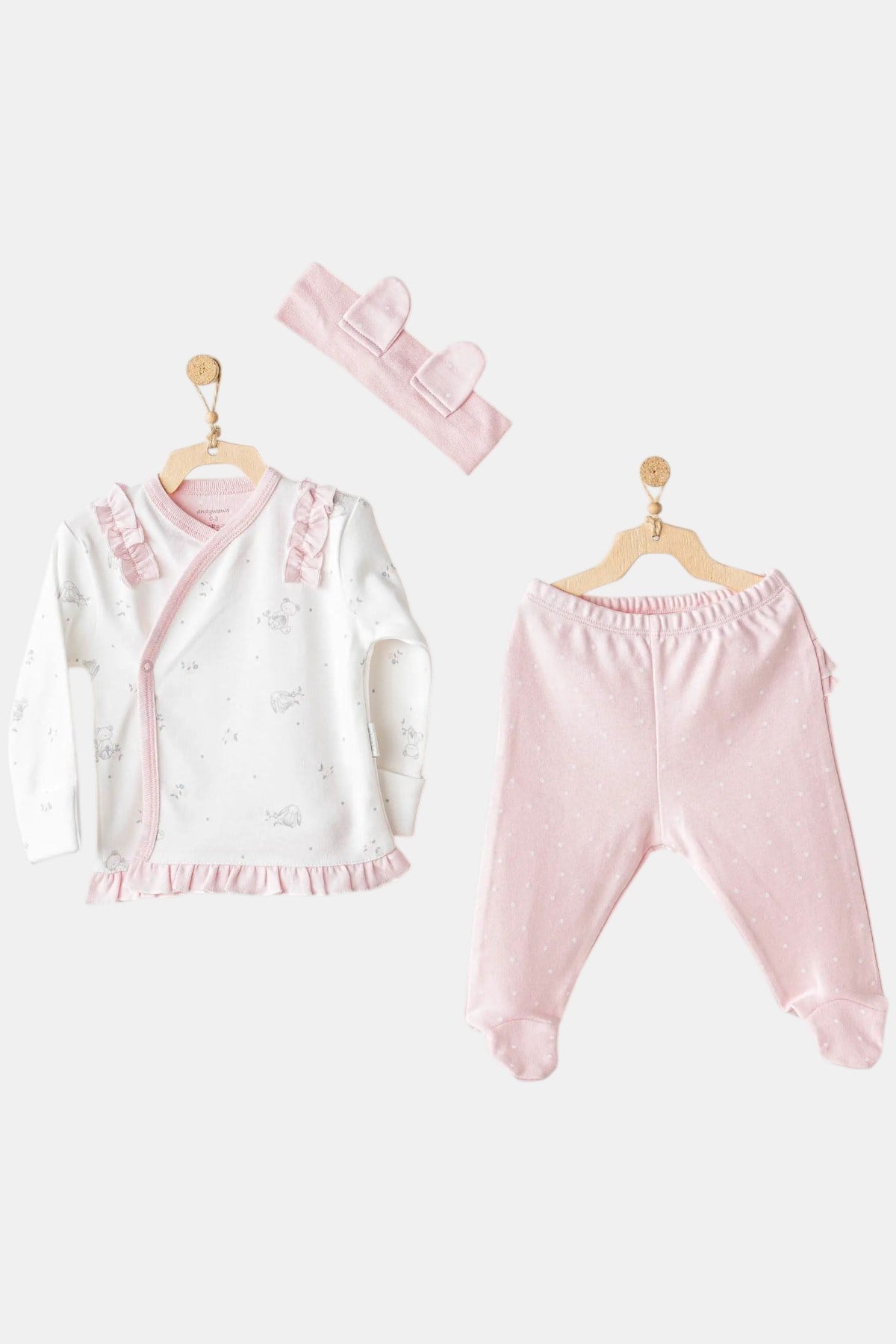 Andywawa Kız Bebek 0-6 Ay Cuddly Bunny Üçlü Zıbın Set Pembe