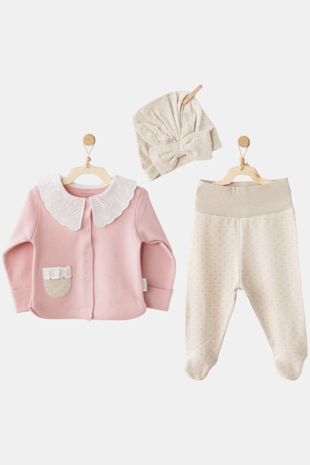 Andywawa Kız Bebek 0-6 Ay Special Üçlü Zıbın Set Pembe