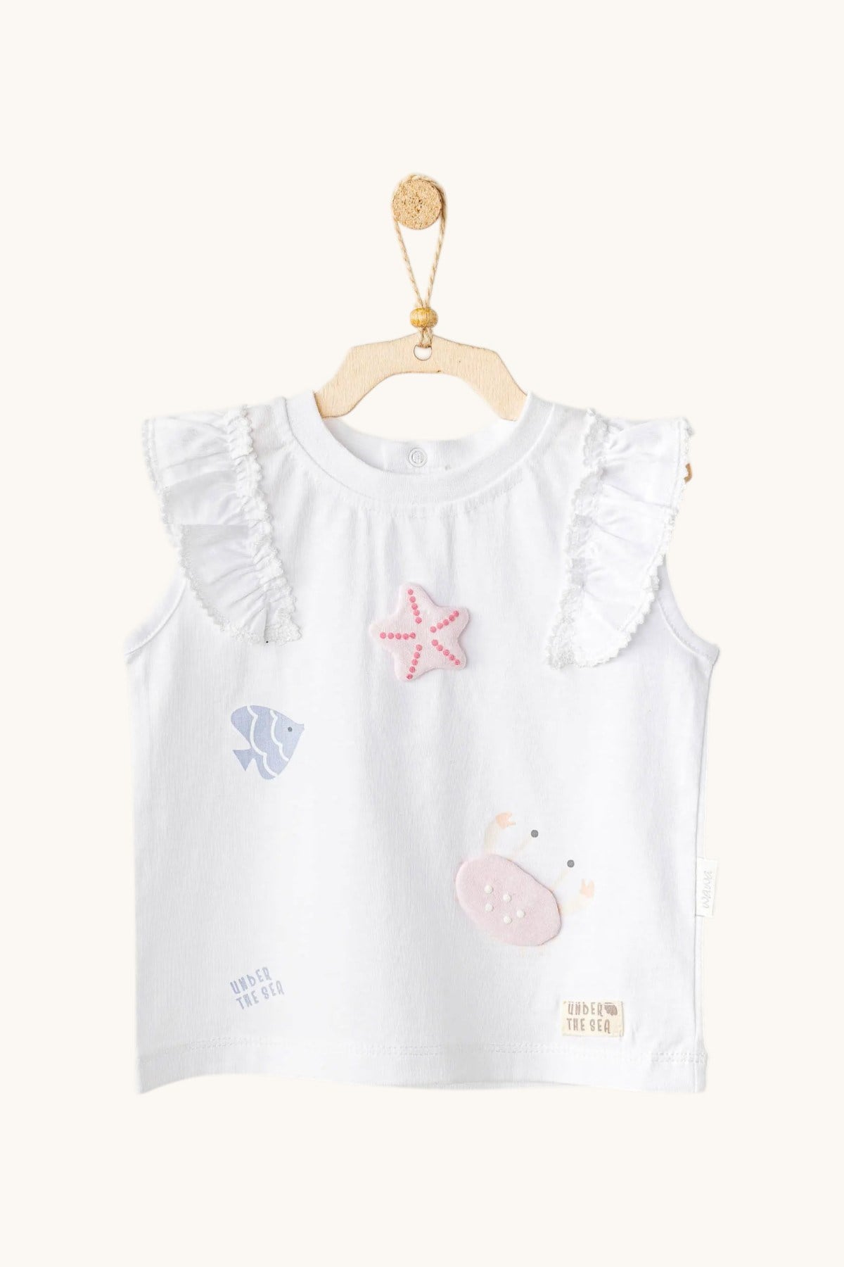 Andywawa Kız Bebek 3-24 Ay Üç Boyutlu Deniz Canlıları Askılı T-shirt Beyaz