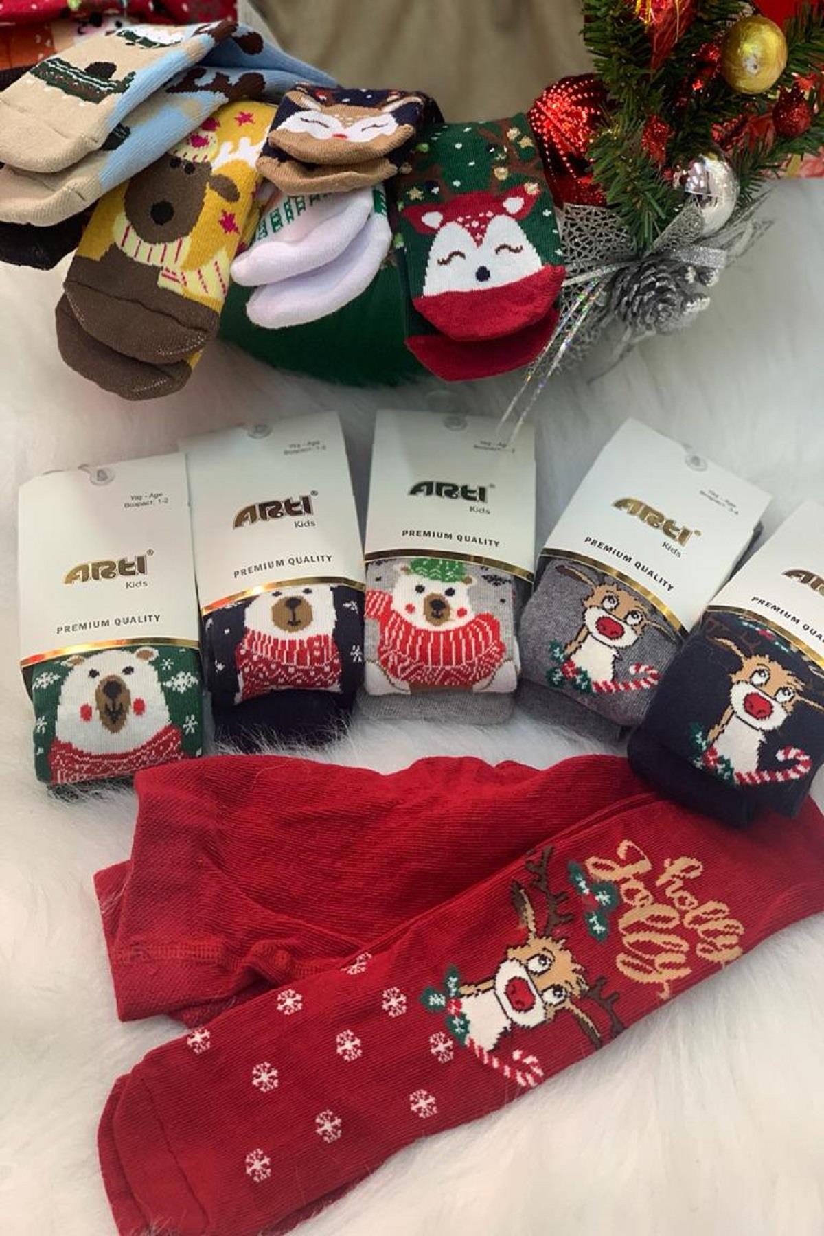 Artı Kids Unisex Çocuk Geyikli Külotlu Çorap 300205 Kırmızı