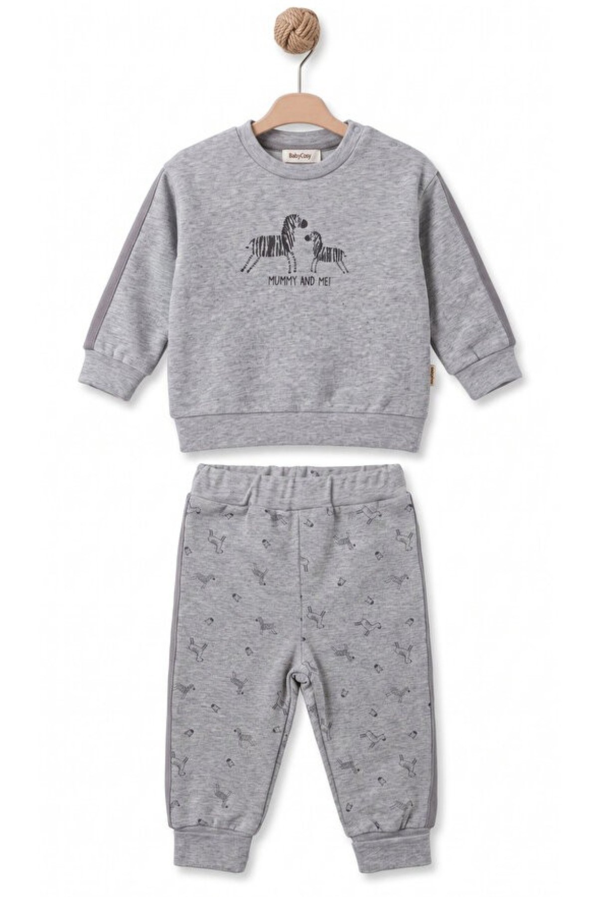 BabyCosy Erkek Bebek 3-24 Ay Zebra Desenli İkili Takım Gri