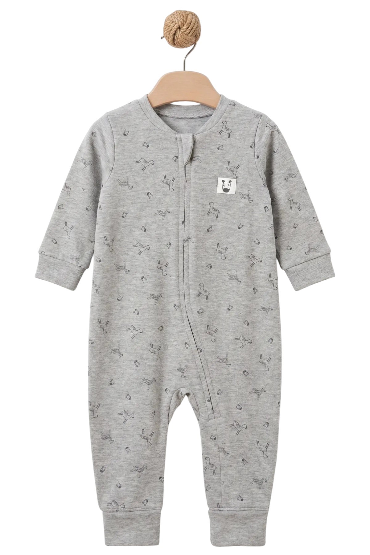 BabyCosy Erkek Bebek 3-24 Ay Zebra Desenli Fermuarlı Tulum Gri
