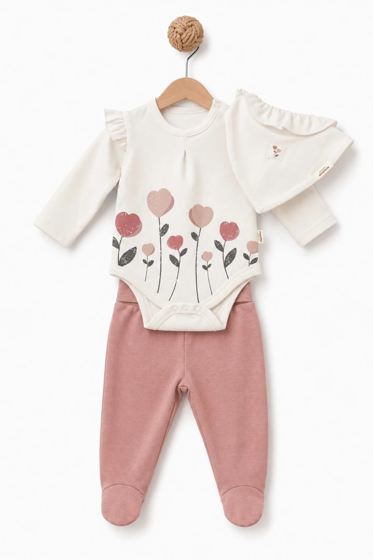 BabyCosy Kız Bebek 0-6 Ay % 100 Organik 3'lü Set Gülkurusu