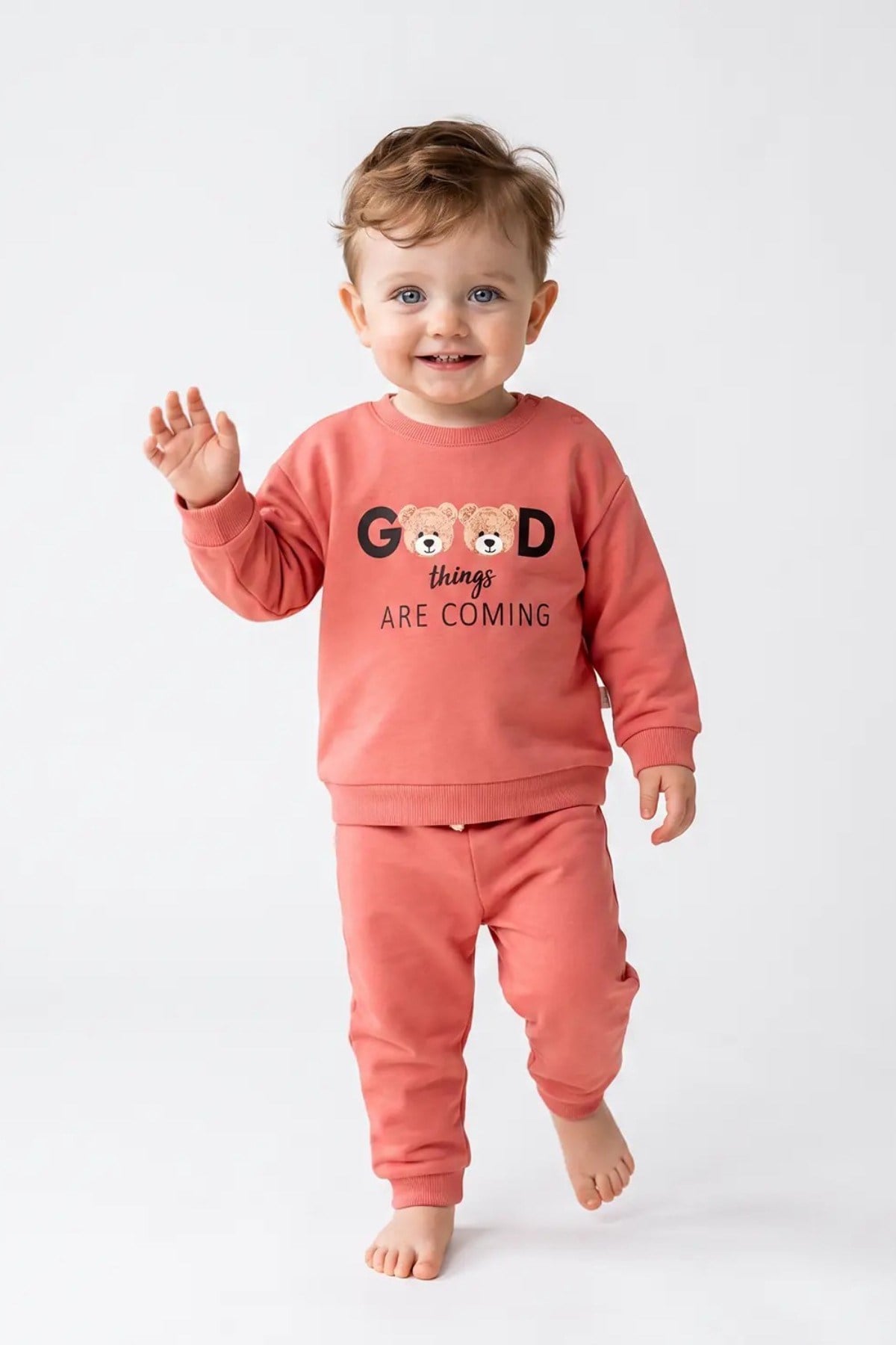 BabyCosy Kız Bebek 3-24 Ay %100 Organik Pamuk Eşofman Takımı Rose
