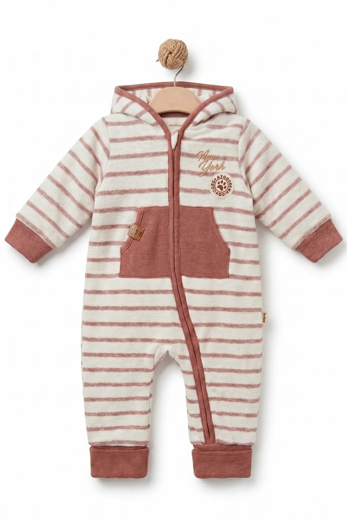 BabyCosy Unisex Bebek 3-24 Ay % 100 Organik Pamuk Fermuarlı Tulum Kiremit