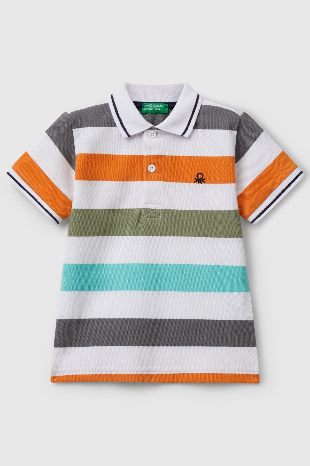 Benetton 1-6 Yaş  Erkek Bebek Çizgili Polo Yaka Kısa Kol T-shirt Turuncu