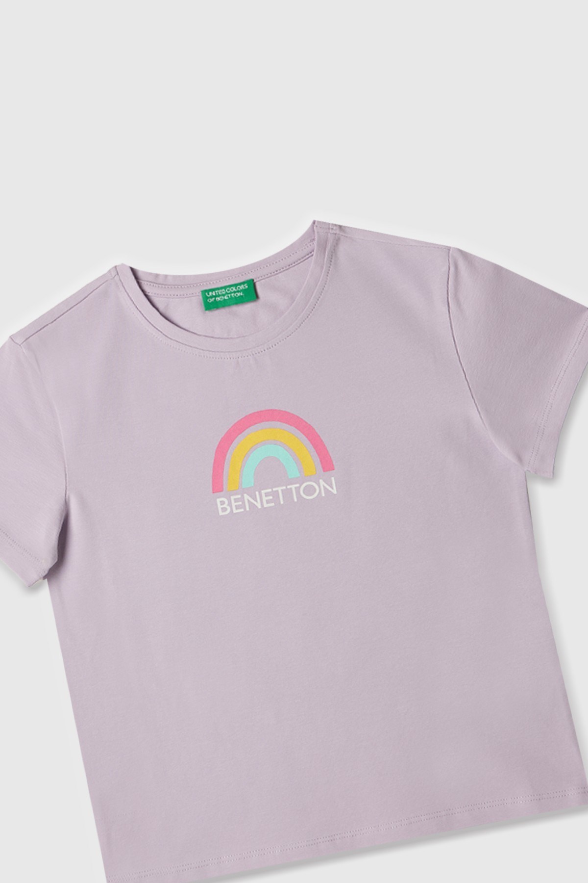 Benetton 4-14 Yaş Kız Çocuk  Gökkuşağı Baskılı Kısa Kol T-Shirt Lila