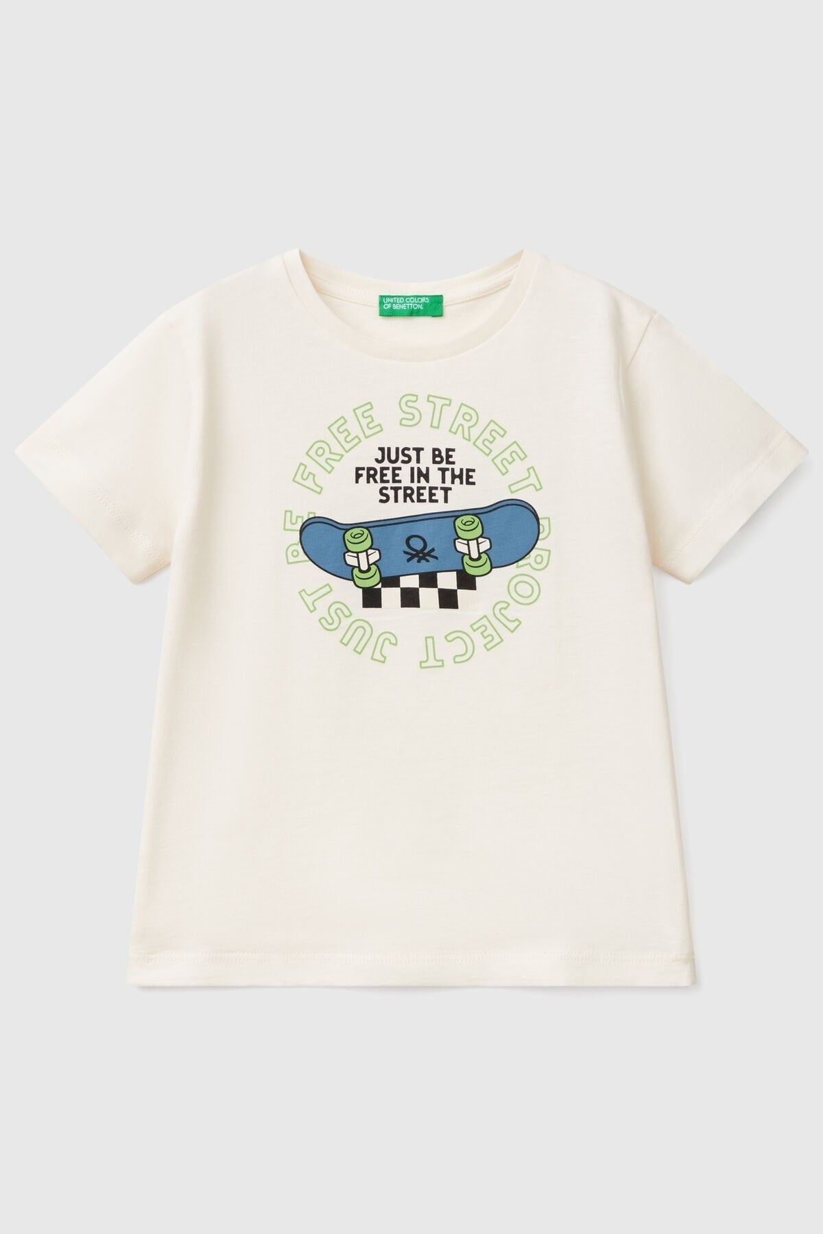 Benetton Erkek Bebek 1-6 Yaş Baskılı Kısa Kol T-shirt Ekru