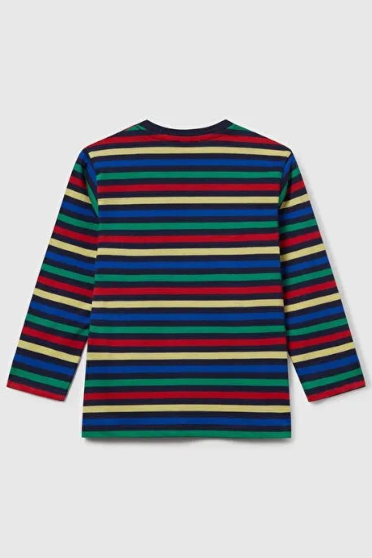 Benetton Erkek Bebek 1-6 Yaş Çizgili Uzunkol T-Shirt Lacivert