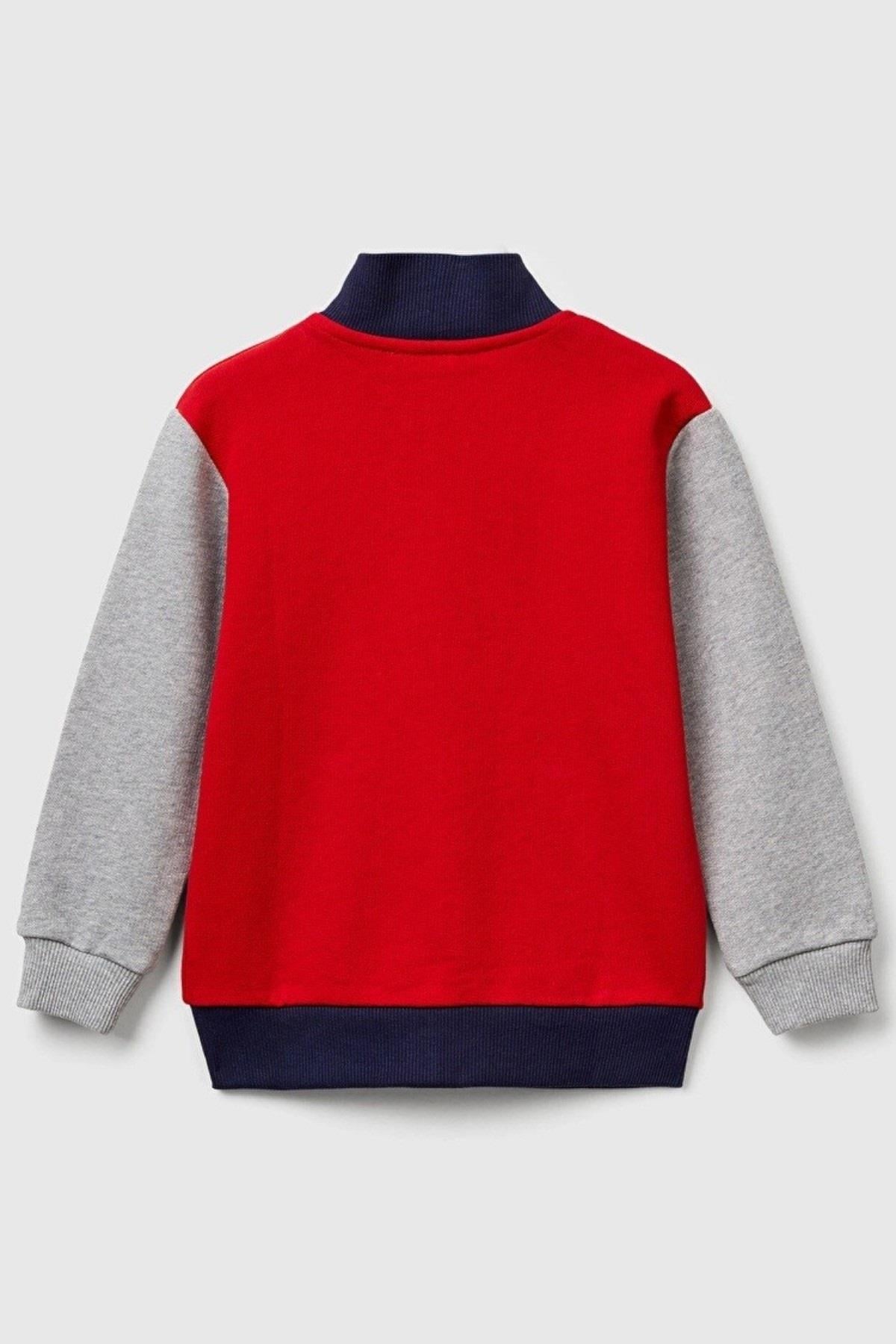 Benetton Erkek Bebek 1-6 Yaş Logo Baskılı Manşetli Hırka Kırmızı