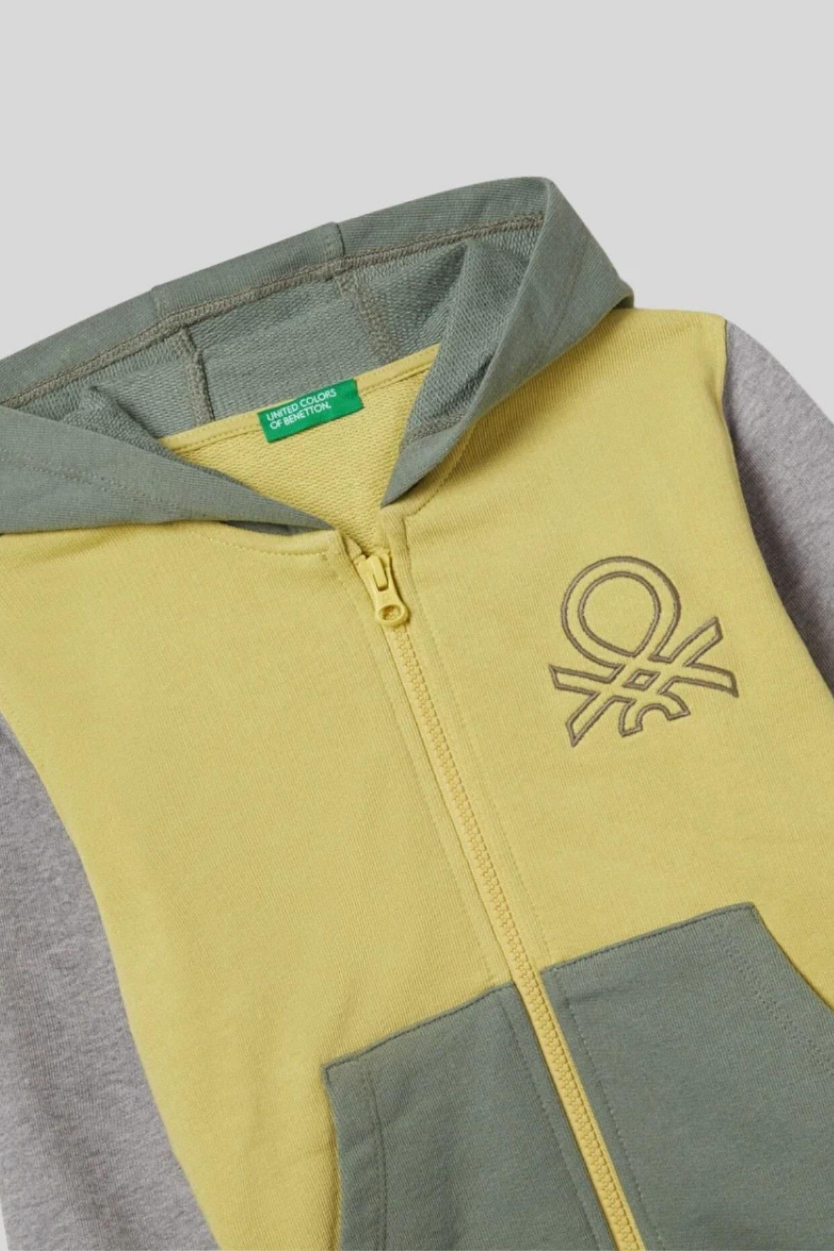 Benetton Erkek Bebek 1-6 Yaş Logo İşlemeli Kapüşonlu Hırka Yeşil