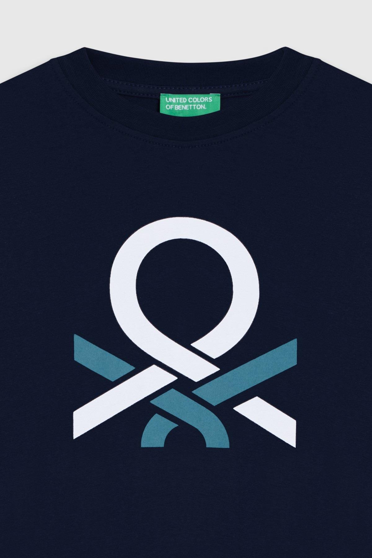 Benetton Erkek Çocuk 4-14 Yaş Logo Baskılı Uzun Kol T-shirt Lacivert