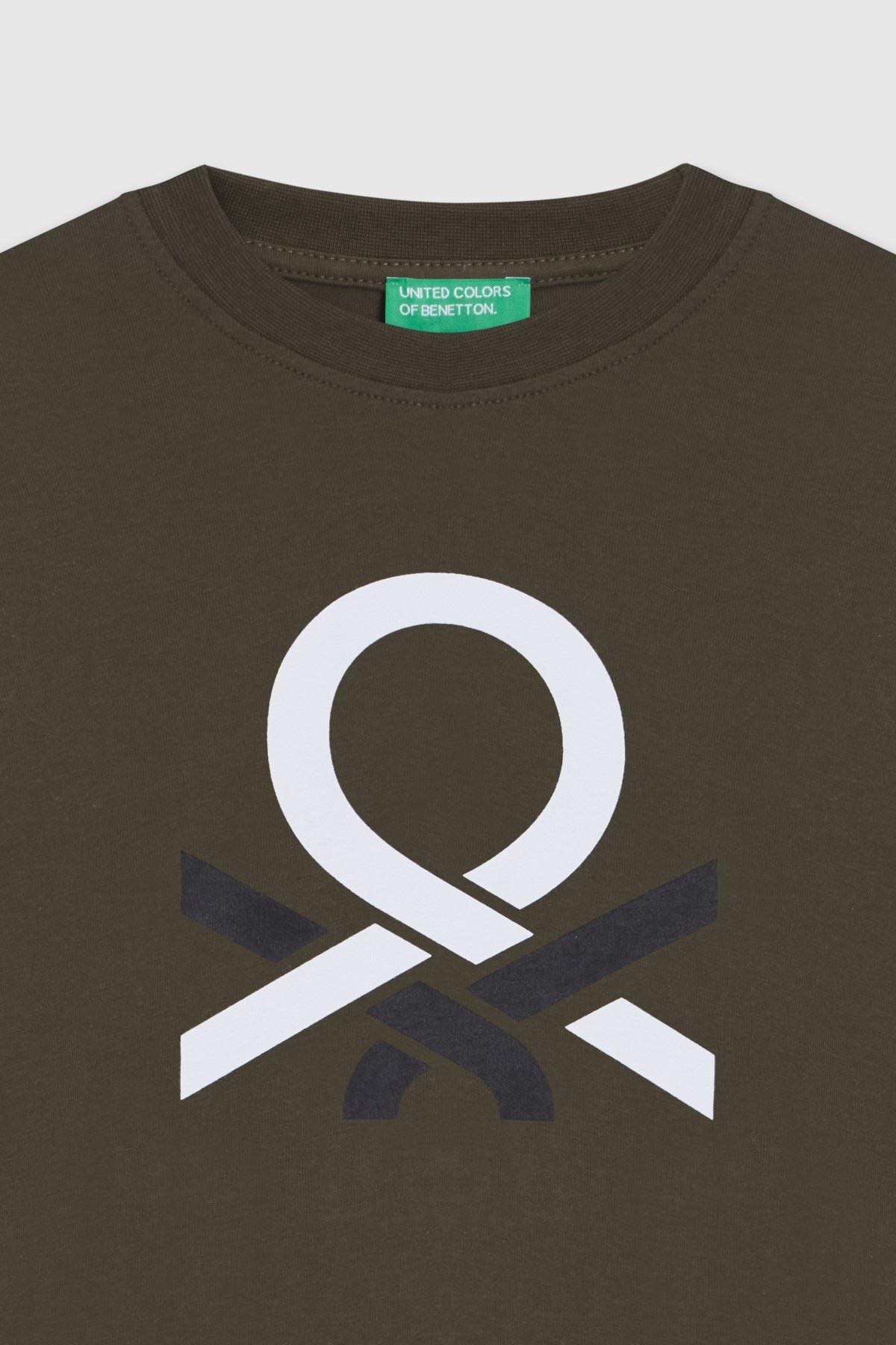 Benetton Erkek Çocuk 4-14 Yaş Logo Baskılı Uzun Kol T-shirt Haki
