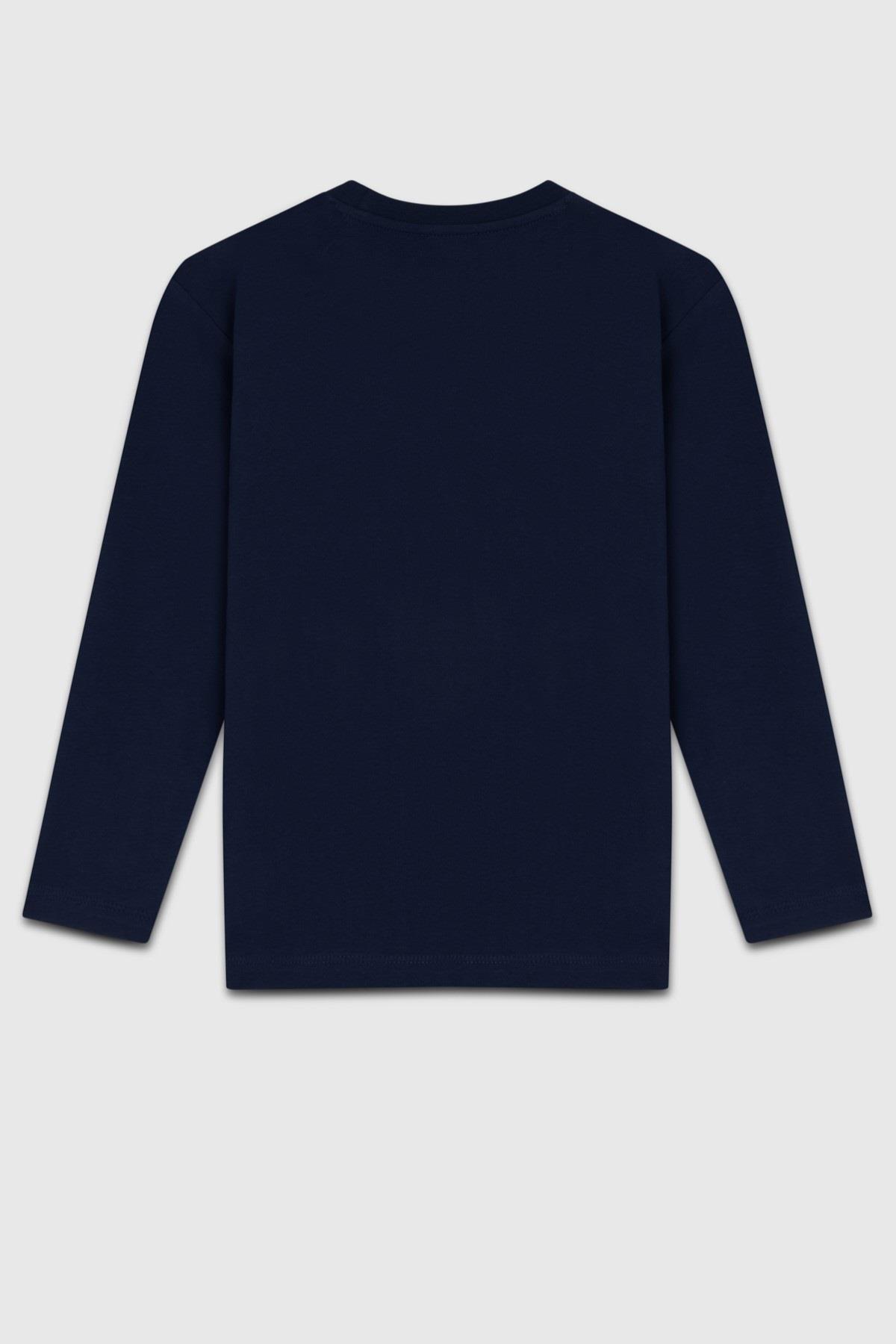 Benetton Erkek Çocuk 4-14 Yaş Logo Baskılı Uzun Kol T-shirt Lacivert