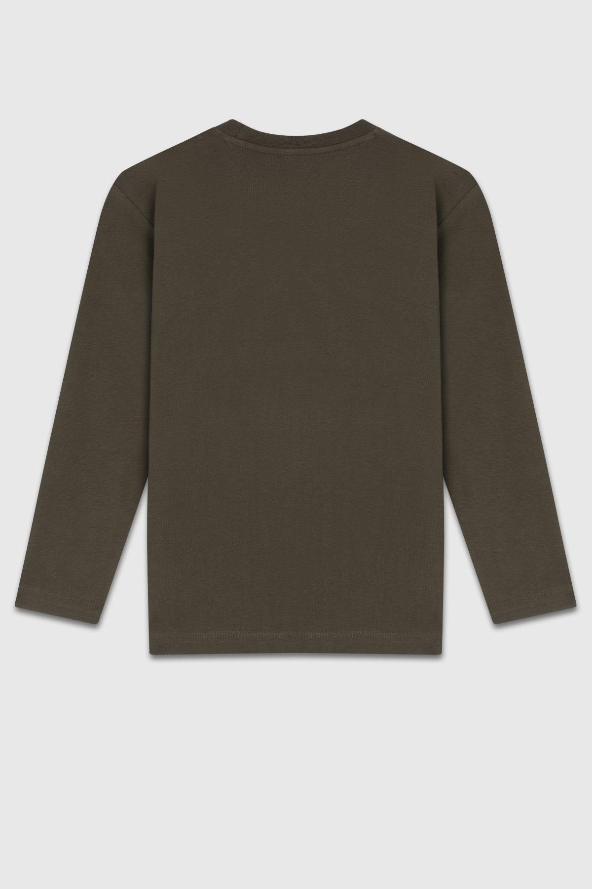 Benetton Erkek Çocuk 4-14 Yaş Logo Baskılı Uzun Kol T-shirt Haki