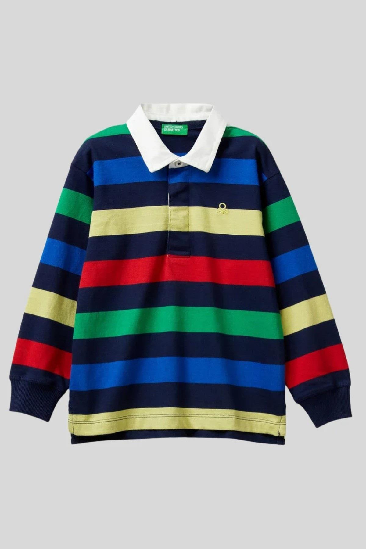 Benetton Erkek Çocuk 6-14 Yaş Polo Yaka Uzunkol T-Shirt Lacivert