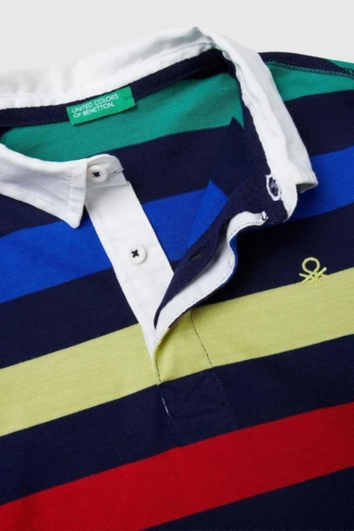 Benetton Erkek Çocuk 6-14 Yaş Polo Yaka Uzunkol T-Shirt Lacivert