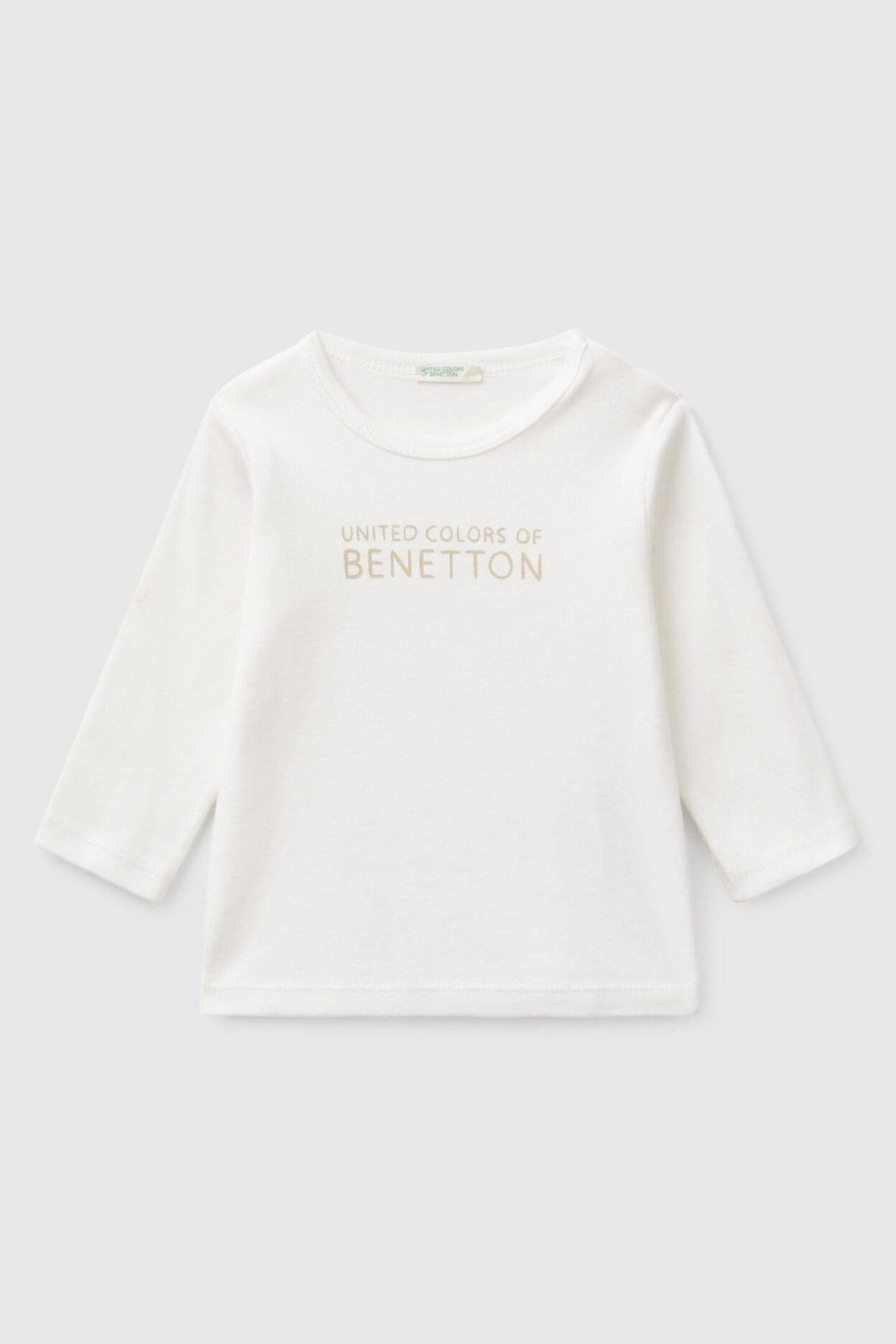 Benetton Kız Bebek 0-18 Ay Logo Desenli Uzun Kol T-Shirt Bej