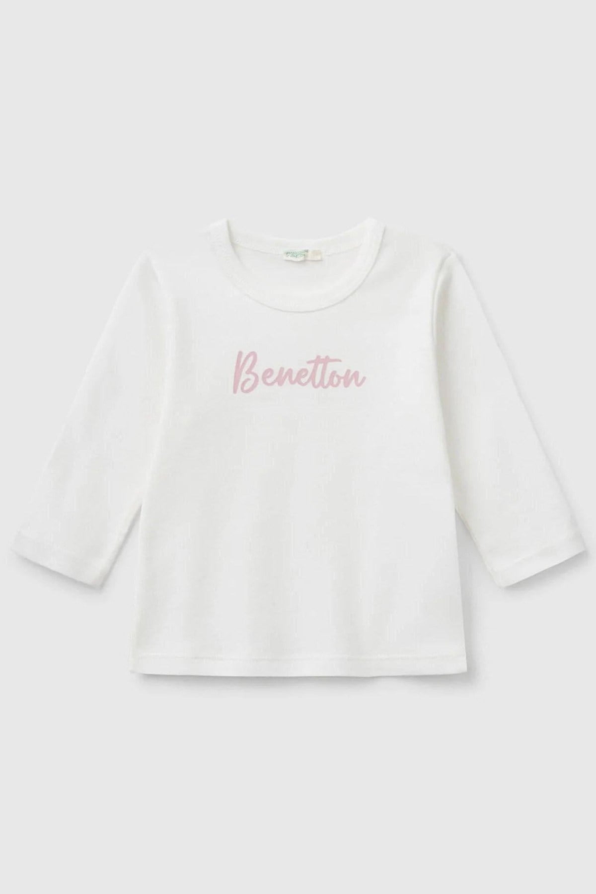 Benetton Kız Bebek 0-18 Ay Logo Desenli Uzun Kol T-Shirt Pudra