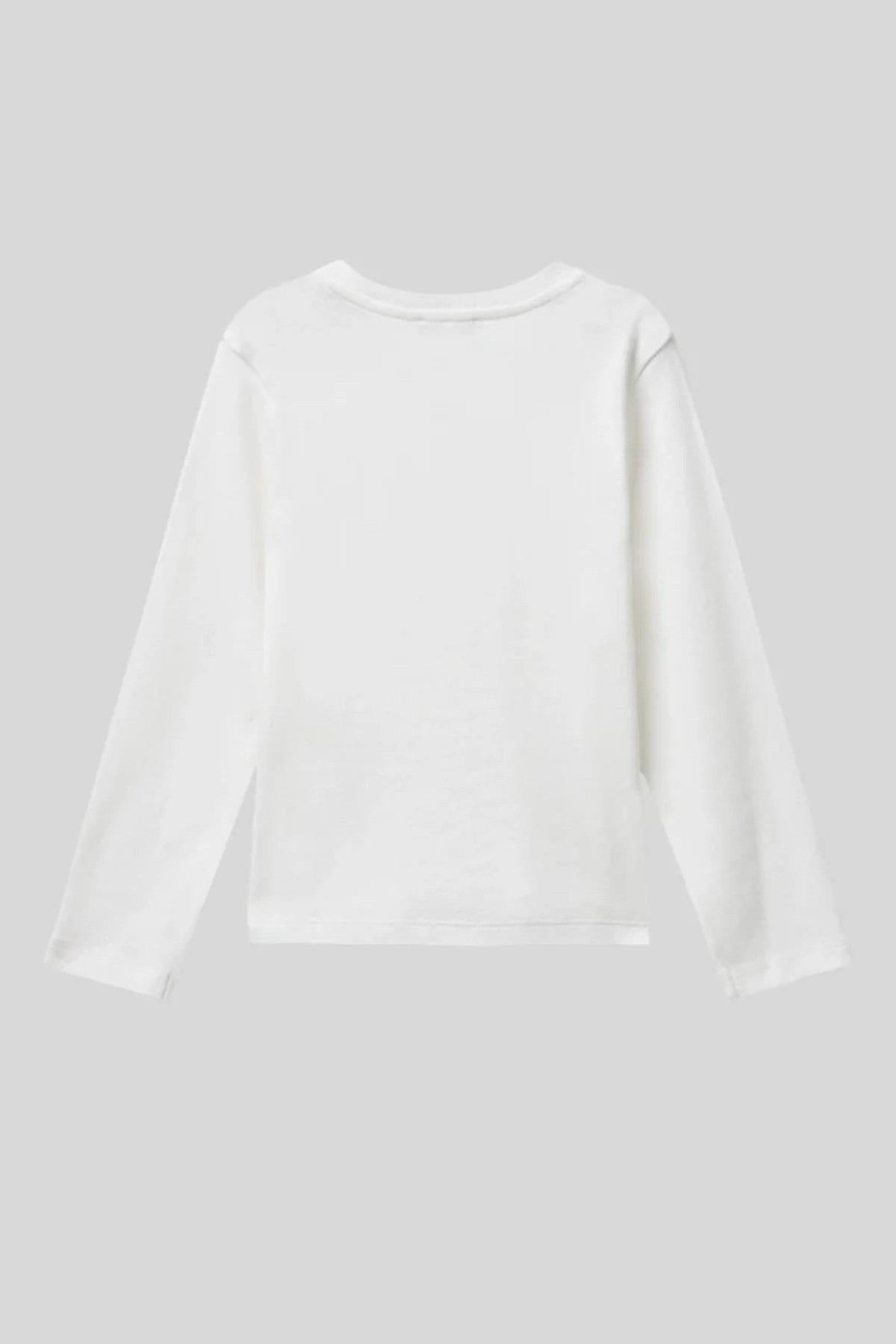 Benetton Kız Bebek 1-6 Yaş Logo Baskılı Uzunkol T-Shirt Ekru