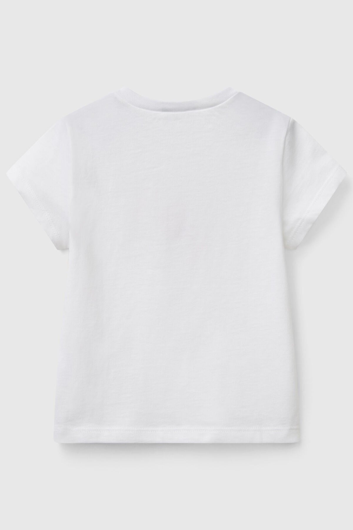 Benetton Kız Bebek 1-6 Yaş Logo Baskılı Kısa Kol T-shirt Ekru