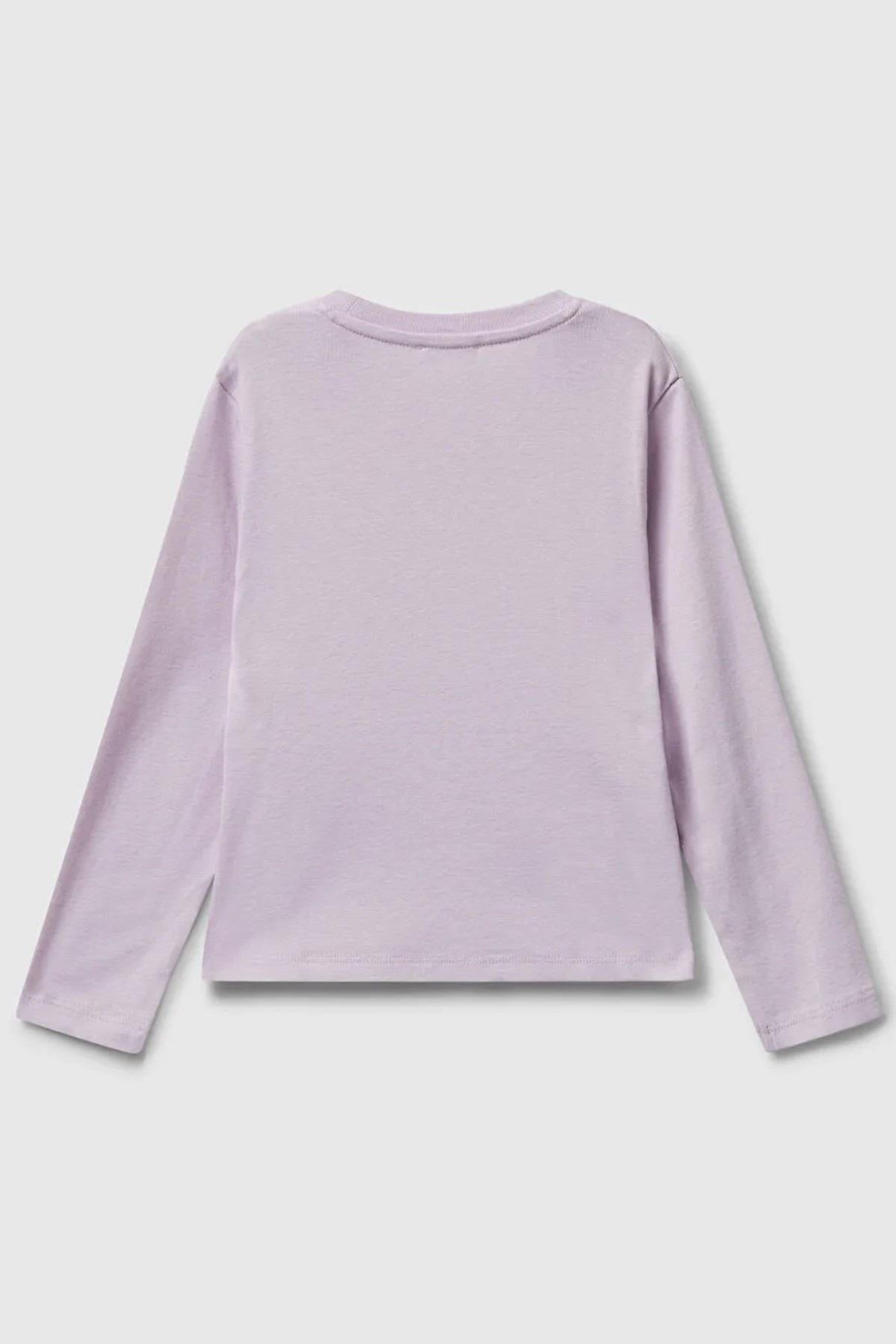 Benetton Kız Bebek 1-6 Yaş Logo Baskılı Uzunkol T-Shirt Lila
