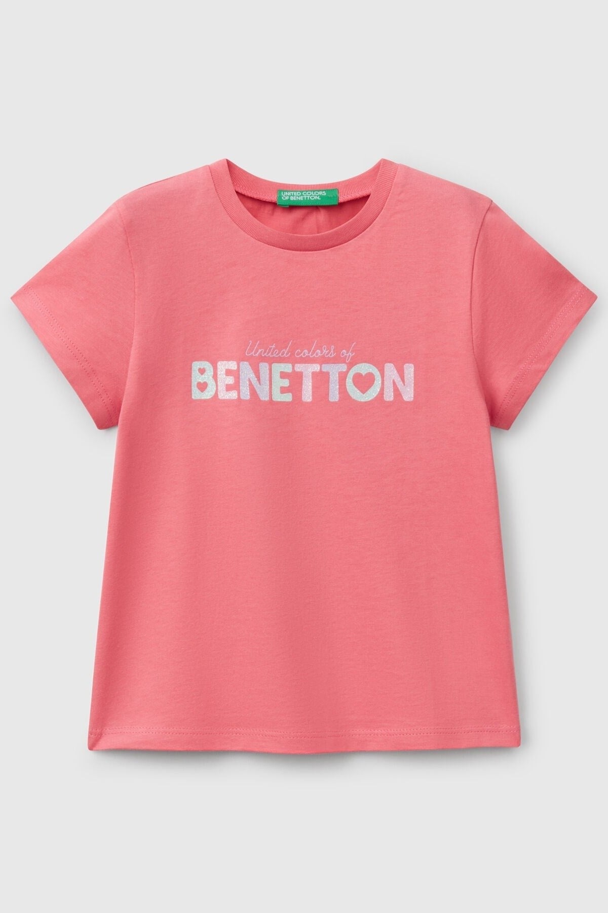 Benetton Kız Bebek 1-6 Yaş Logo Baskılı Kısa Kol T-shirt Pembe