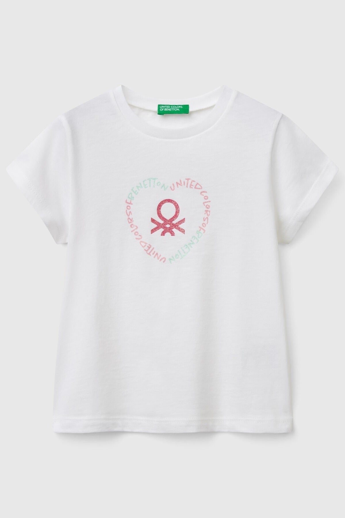 Benetton Kız Bebek 1-6 Yaş Logo Baskılı Kısa Kol T-shirt Ekru