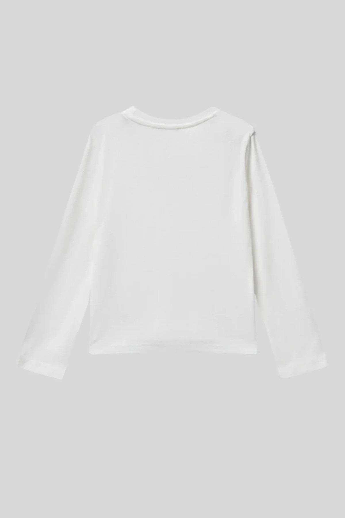 Benetton Kız Bebek 1-6 Yaş Logo Baskılı Uzunkol T-Shirt Beyaz