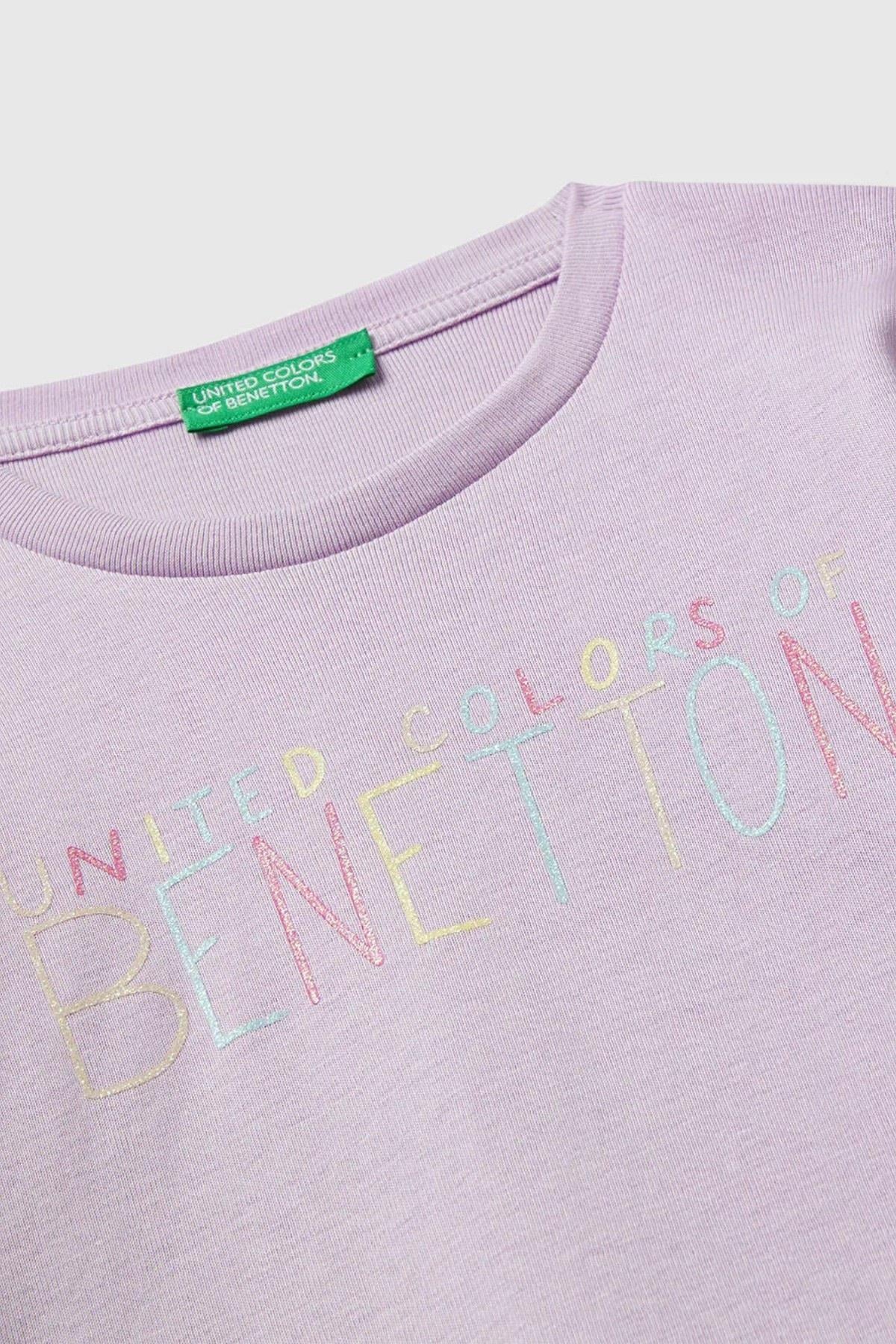 Benetton Kız Bebek 1-6 Yaş Logo Baskılı Uzunkol T-Shirt Lila