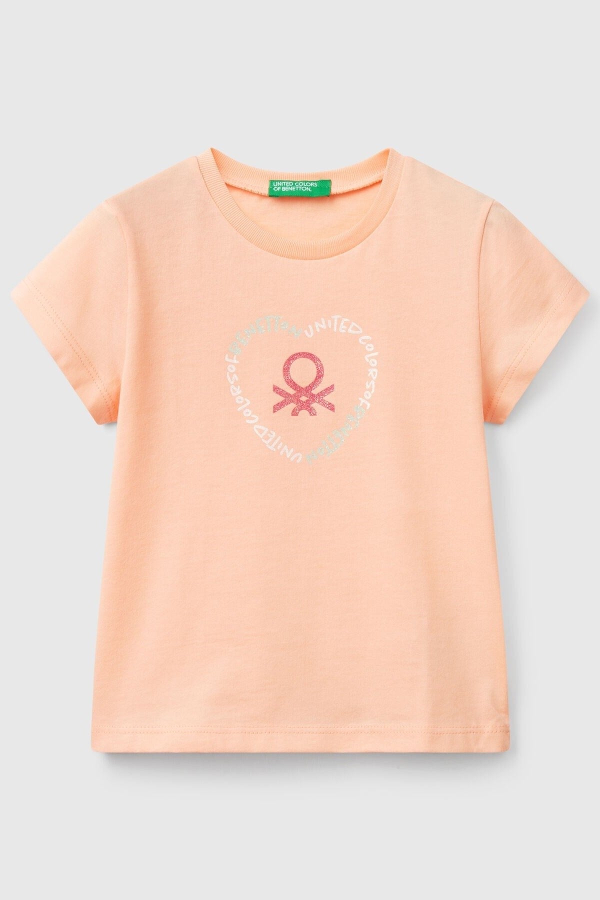 Benetton Kız Bebek 1-6 Yaş Logo Baskılı Kısa Kol T-shirt Somon
