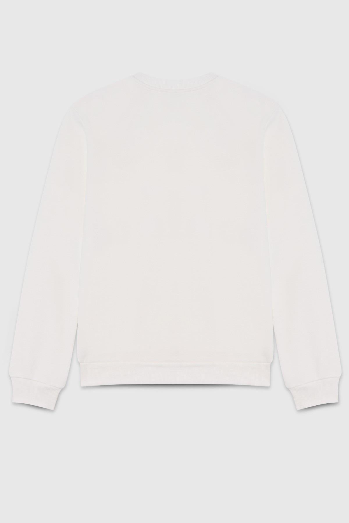 Benetton Kız Çocuk 4-14 Yaş Baskılı Bisiklet Yaka Sweatshirt Ekru