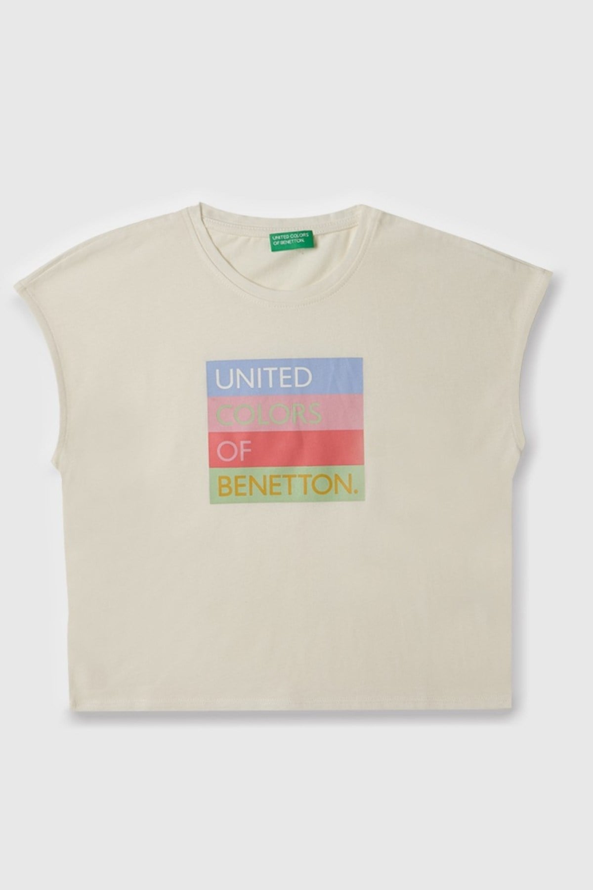 Benetton Kız Çocuk 4-14 Yaş Logo Baskılı Kolsuz T-Shirt Ekru