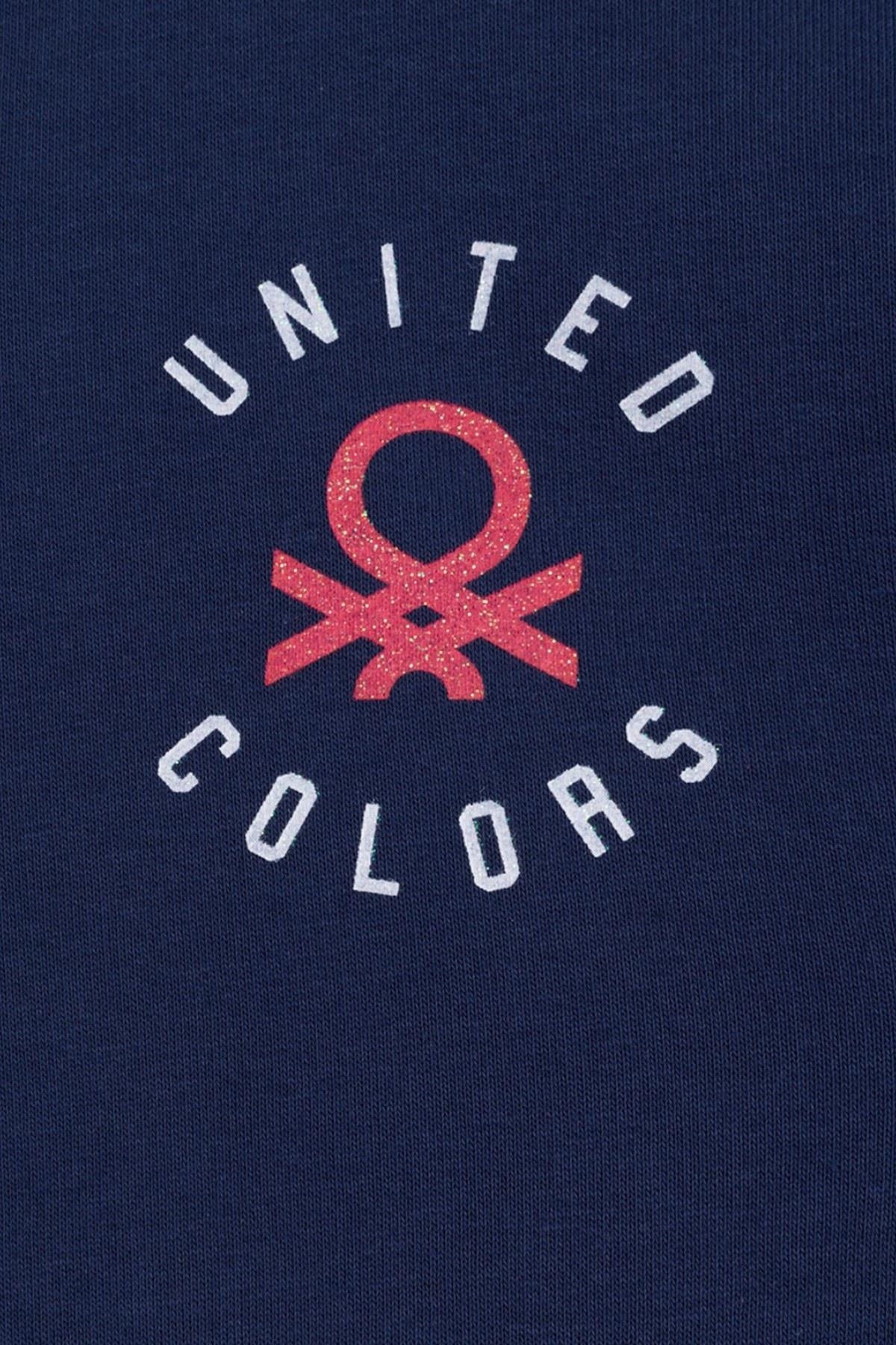 Benetton Kız Çocuk 4-14 Yaş Logo Baskılı Hırka Lacivert