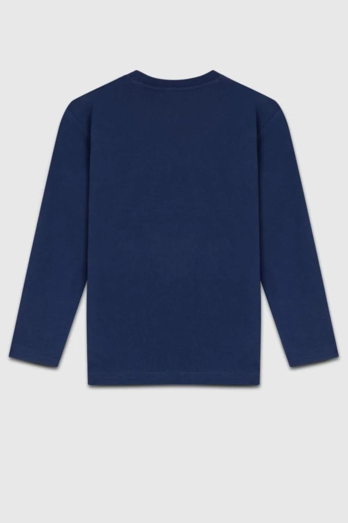 Benetton Kız Çocuk 4-14 Yaş Simli Logo Baskılı Uzunkol T-Shirt Lacivert
