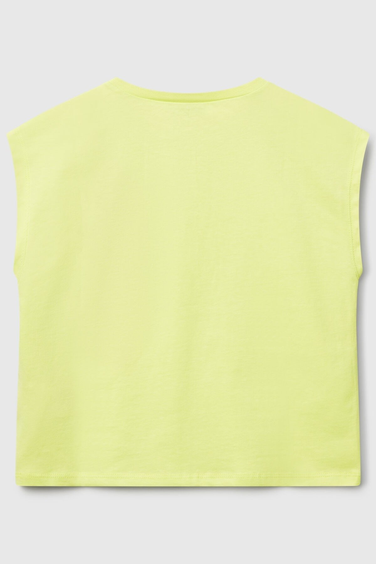 Benetton Kız Çocuk 6-14 Yaş Kalp Baskılı Kolsuz T-shirt Neon Sarı