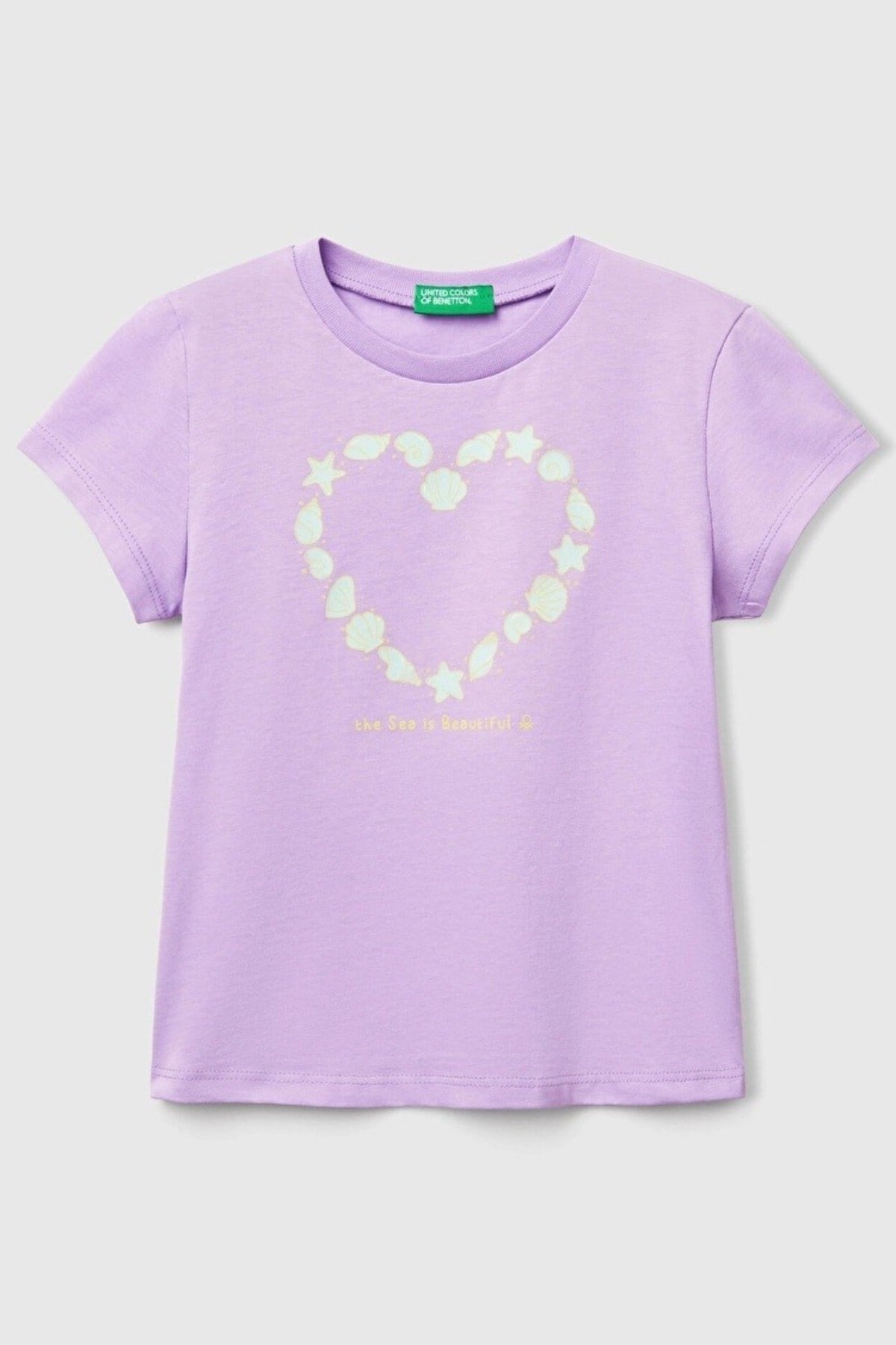 Benetton Kızz Çocuk 1-6 Yaş Bakılı Kısa Kol T-shirt Lila