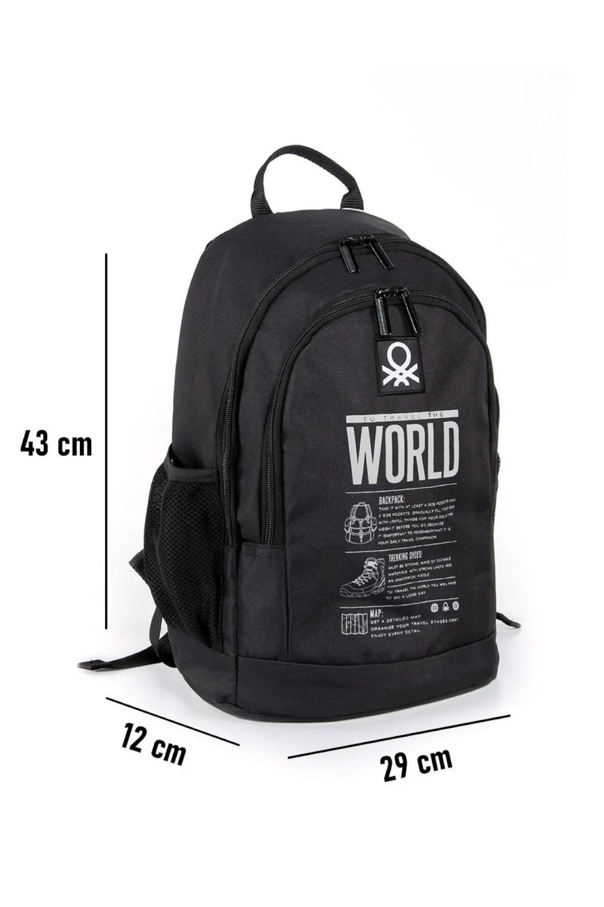 Benetton Unisex To Travel The World Baskılı Sırt Çantası 03830 Siyah