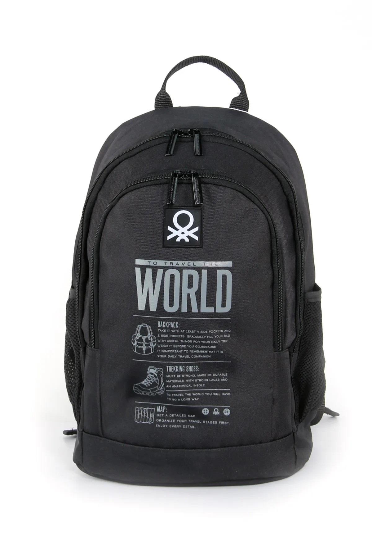 Benetton Unisex To Travel The World Baskılı Sırt Çantası 03830 Siyah