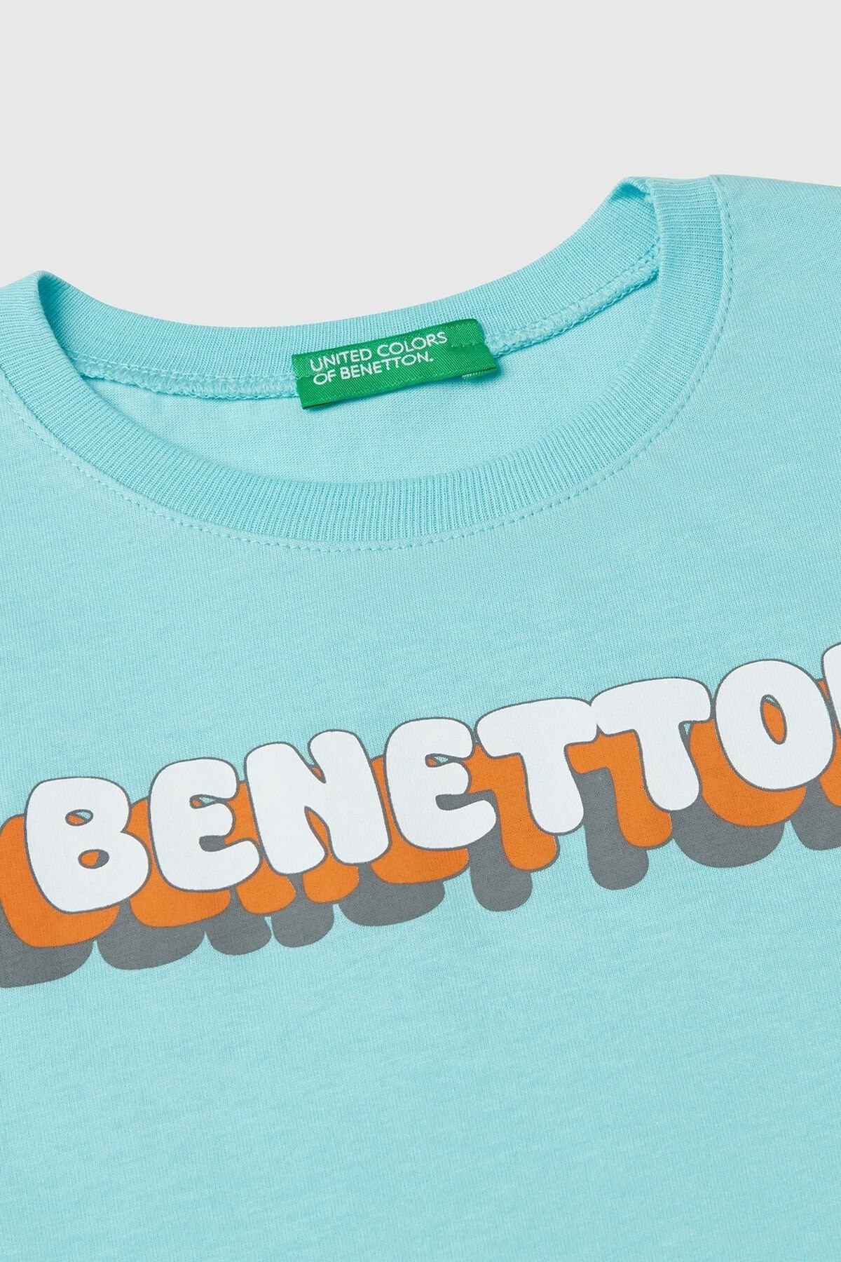 Bennetton Erkek Bebek 1-6 Yaş Benetton Logolu Kısa Kol  T-Shirt Turkuaz