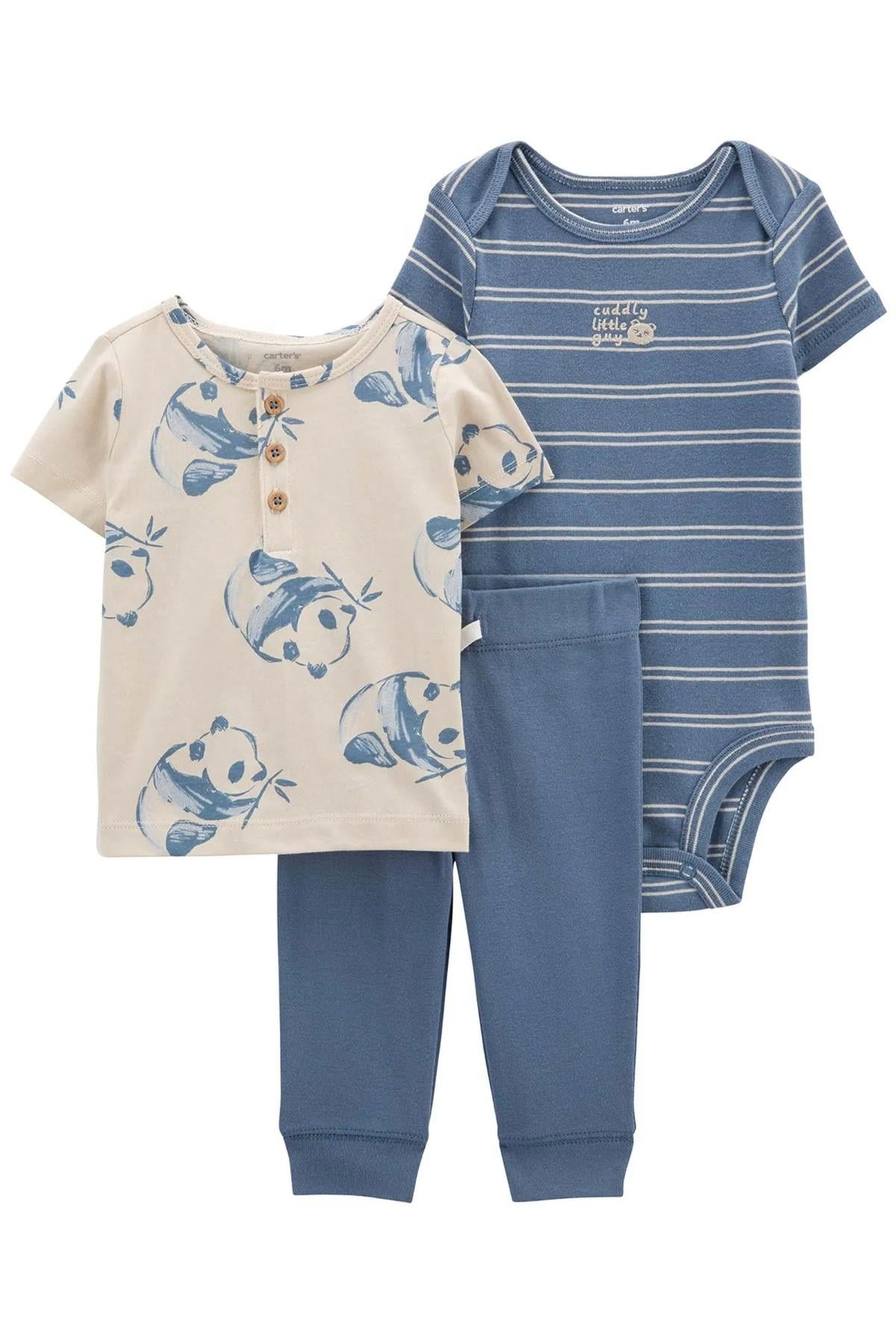 Carters Erkek Bebek 0-6 Ay Desenli 3lü Takım Mavi