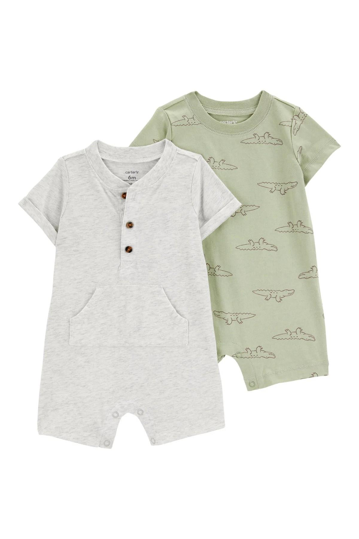 Carters Erkek Bebek 3-18 Ay Desenli İkili Tulum Set Gri