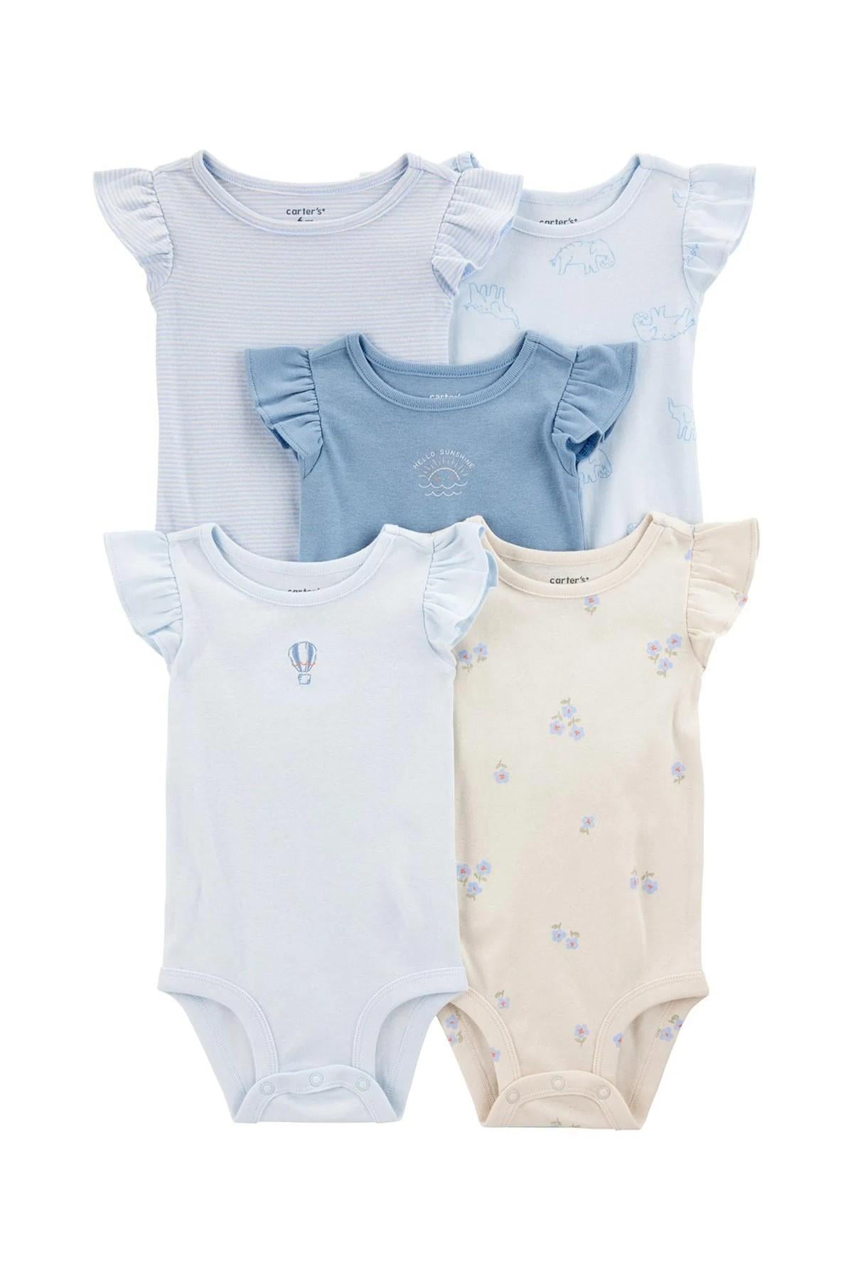 Carters Erkek Bebek 6-24  Ay 5li Desenli Çıtçıtlı Body Mavi