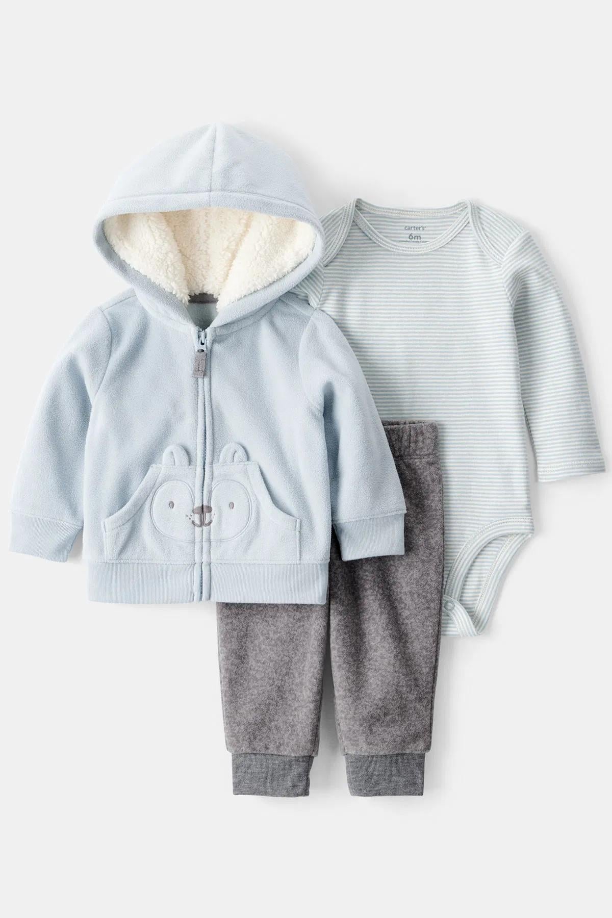 Carters Erkek Bebek 6-24 Ay Polar Hırkalı Üçlü Takım Mavi