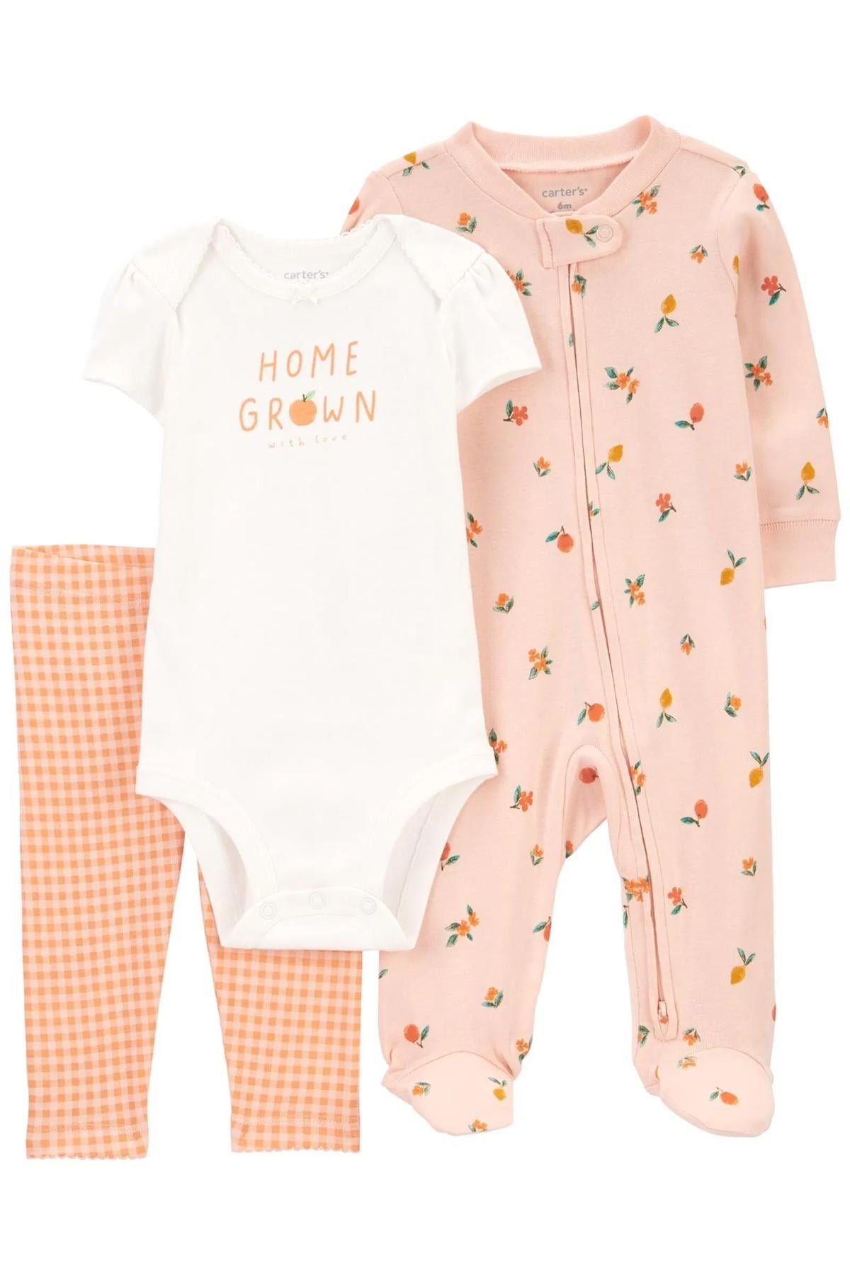 Carters Kız Bebek Tulum-Body-Pantolon Üçlü Takım Somon
