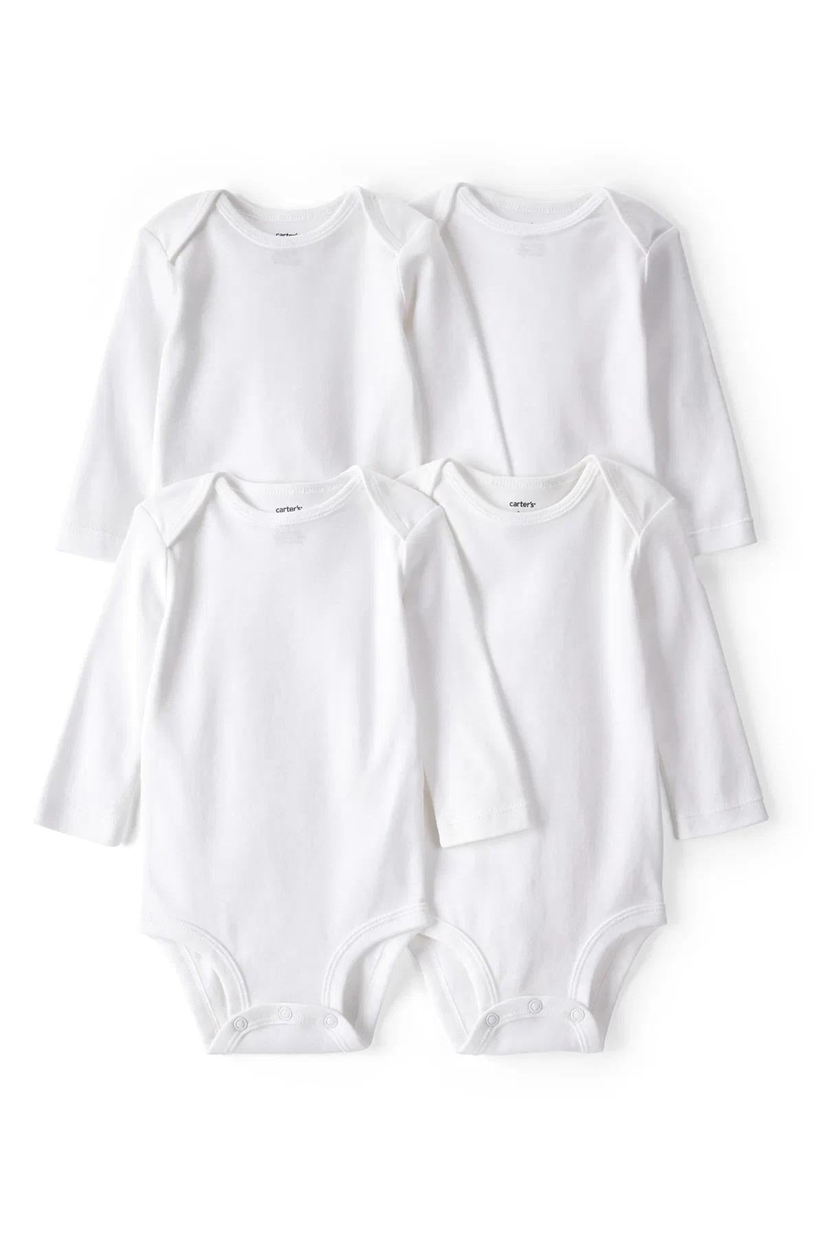 Carters Unisex Çocuk 3-24 Ay Uzun Kollu 4lü Body Beyaz