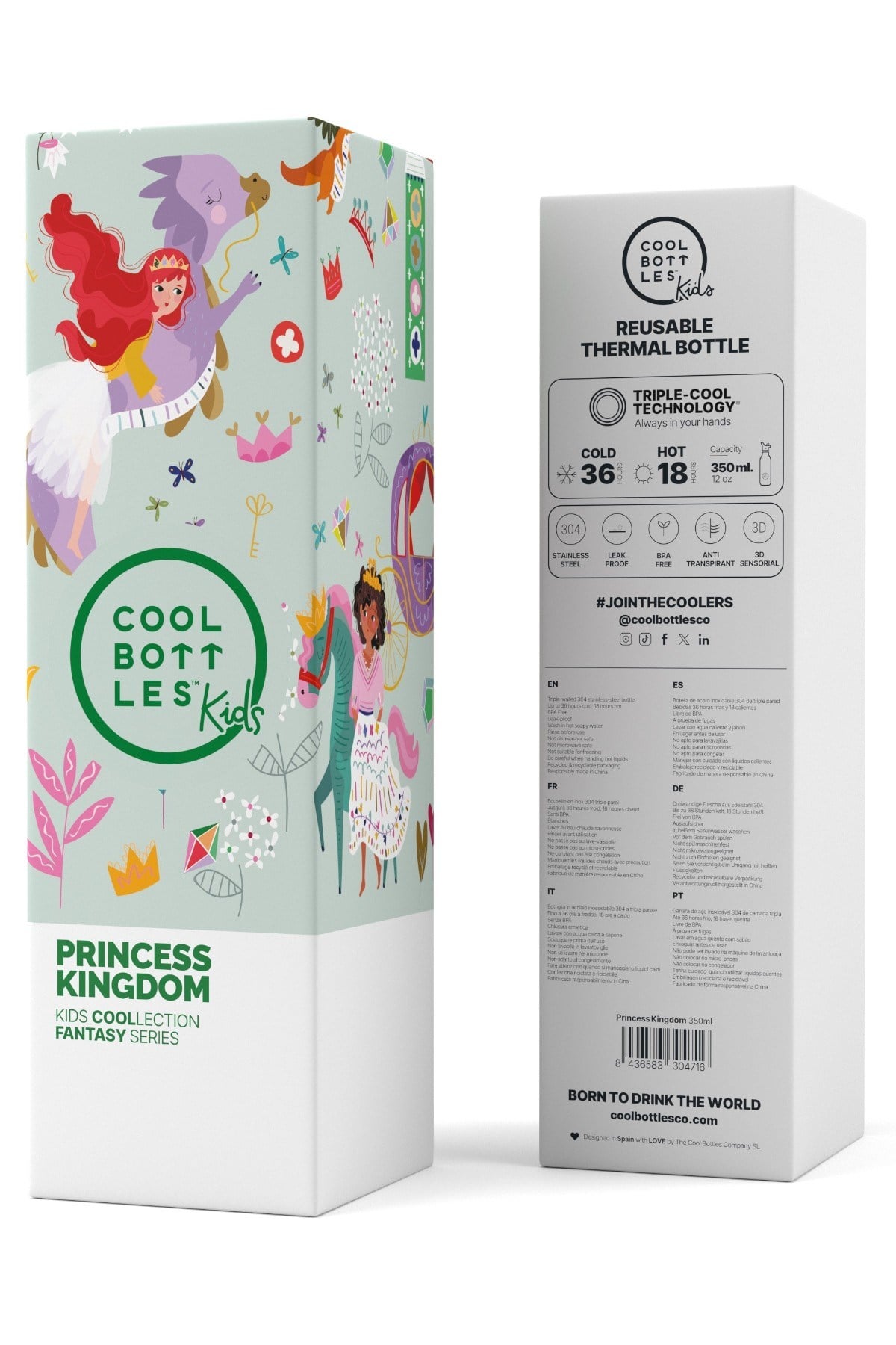 Cool Bottles Kız Çocuk 350 ml PRİNCESS KİNGDOM Bottle Su Yeşili